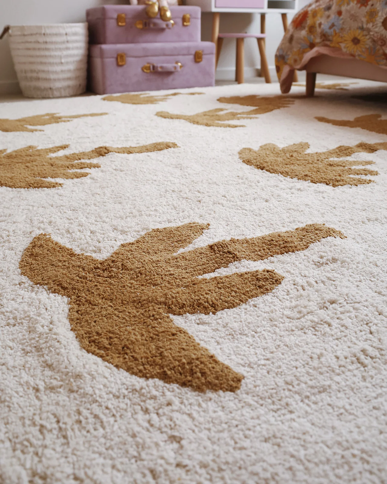 Saffron Mustard Brown Palm Tree Cotton Washable Rug - Image 4