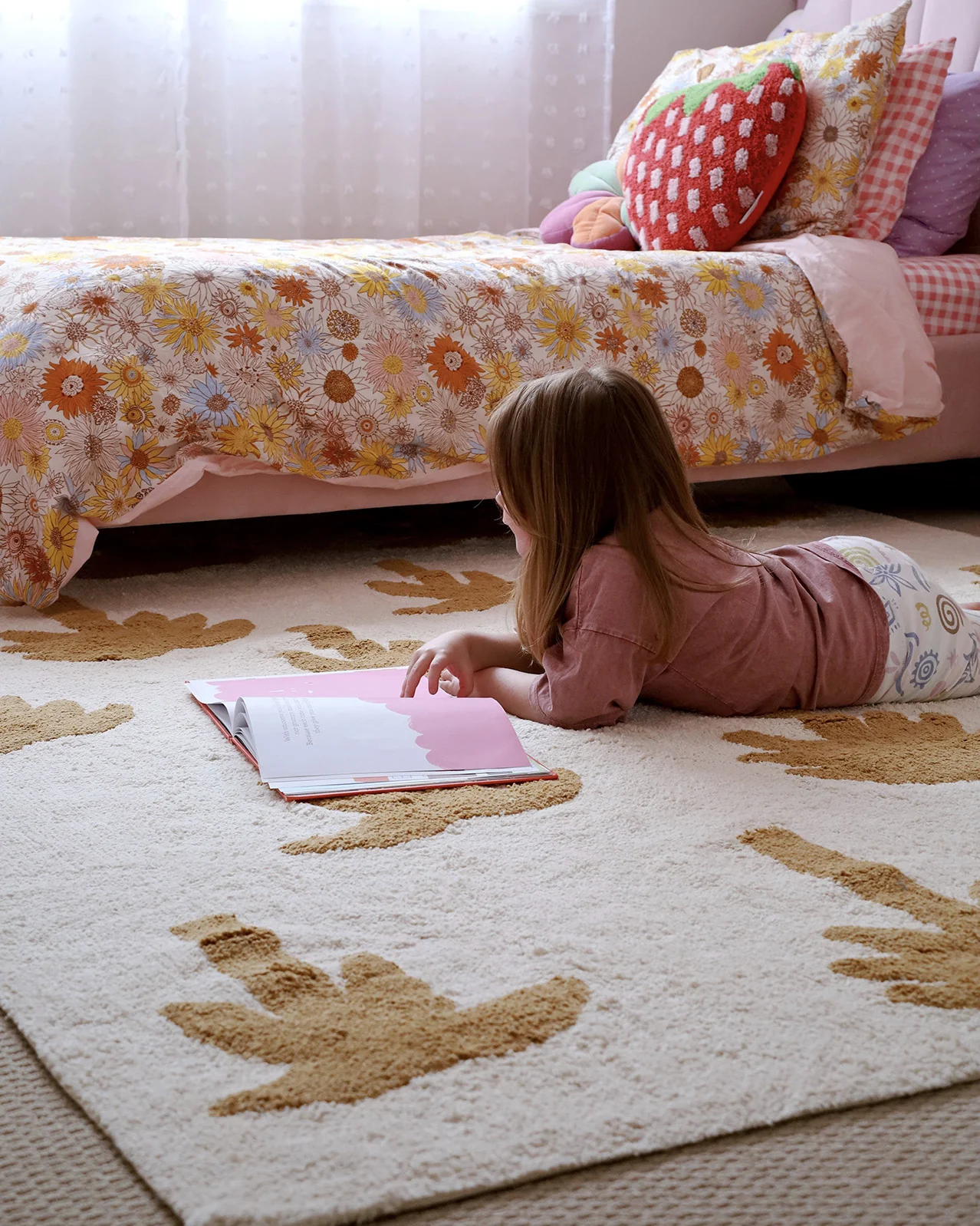 Saffron Mustard Brown Palm Tree Cotton Washable Rug - Image 5