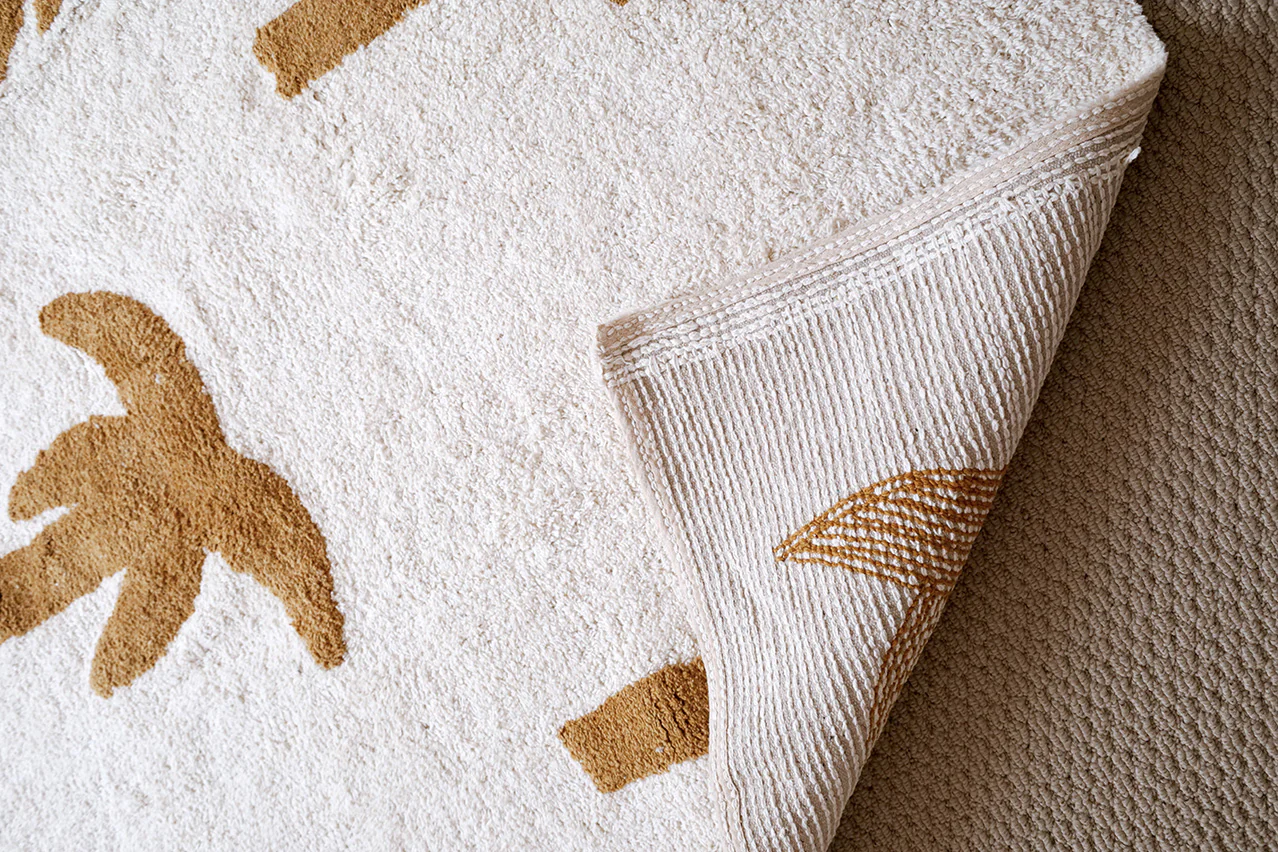Saffron Mustard Brown Palm Tree Cotton Washable Rug - Image 7