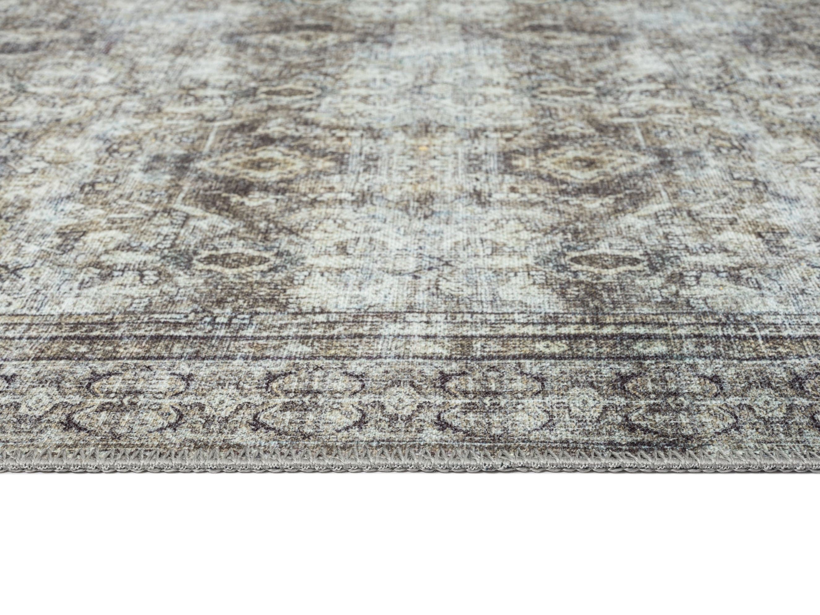 Santi Green and Grey Traditional Distressed Washable Rug - Image 18