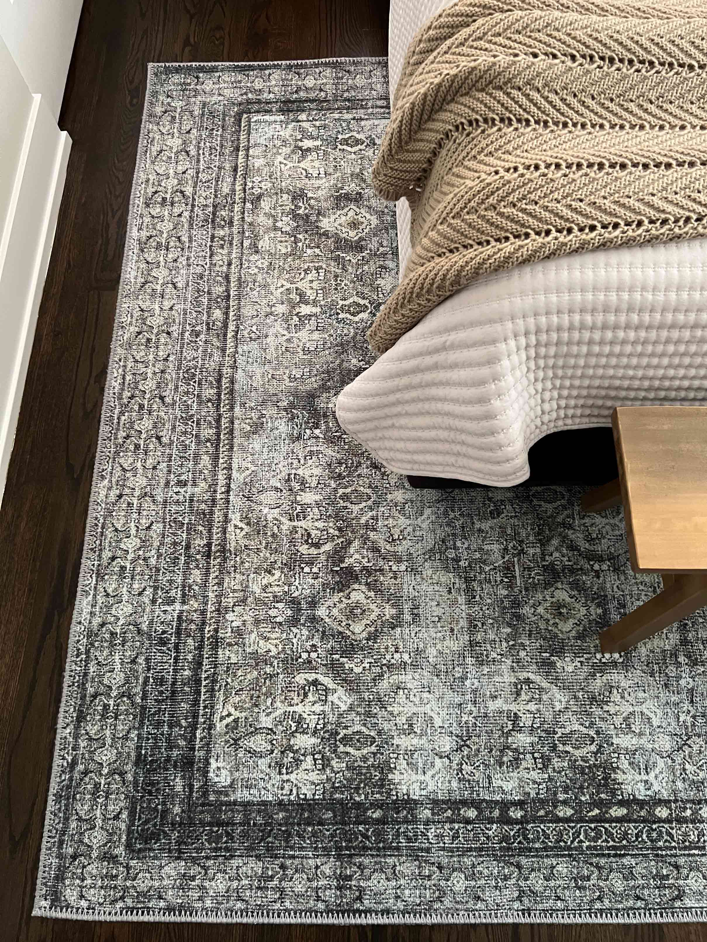 Santi Green and Grey Traditional Distressed Washable Rug - Image 3