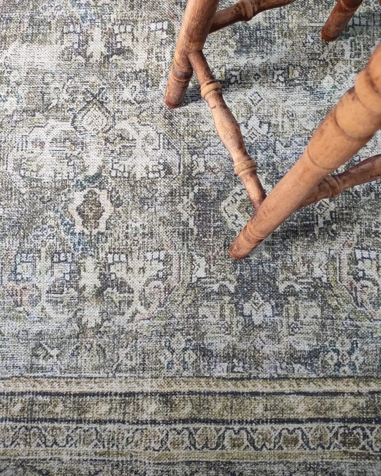 Santi Green and Grey Traditional Distressed Washable Rug - Image 5
