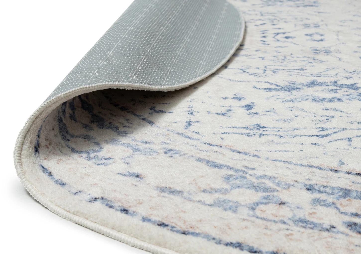 Sarafina Blue and Grey Distressed Washable Round Rug - Image 7