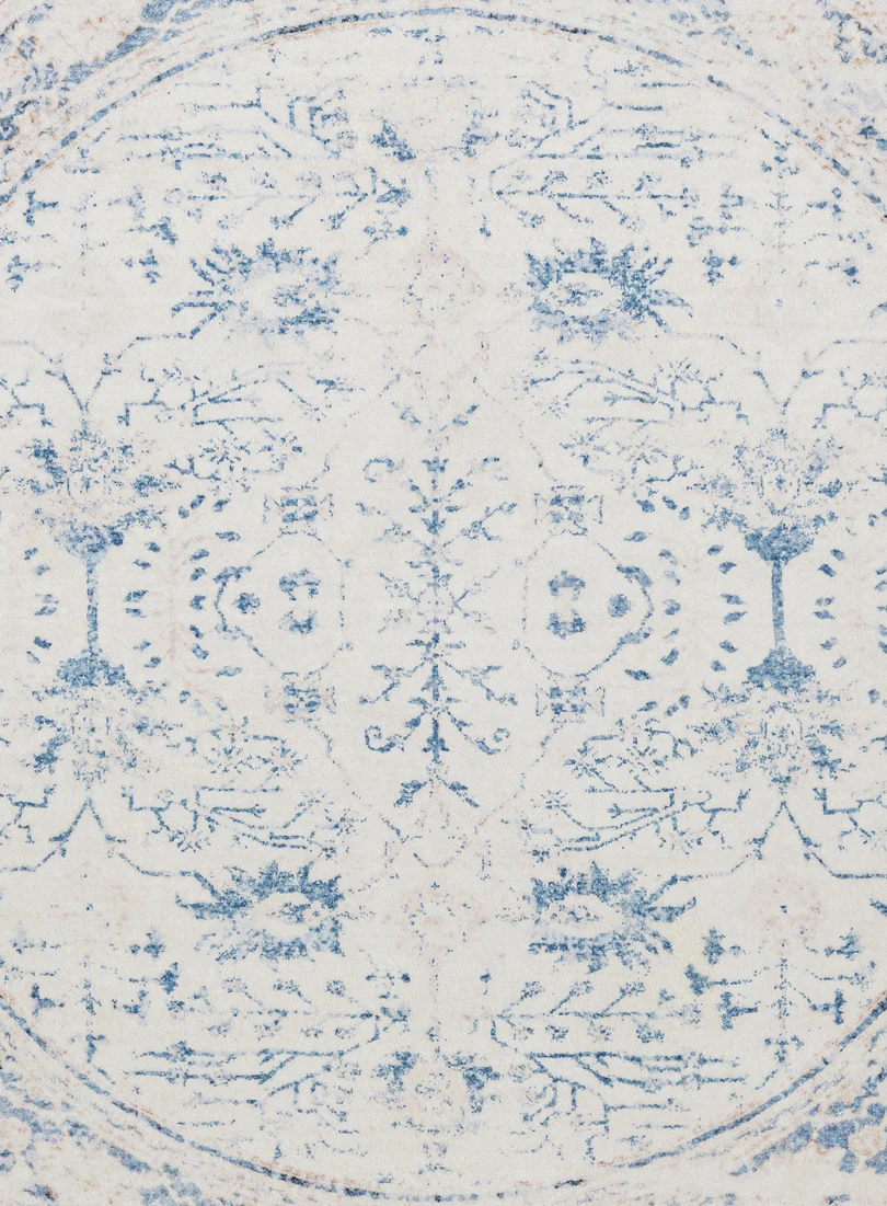 Sarafina Blue and Grey Distressed Washable Round Rug - Image 8