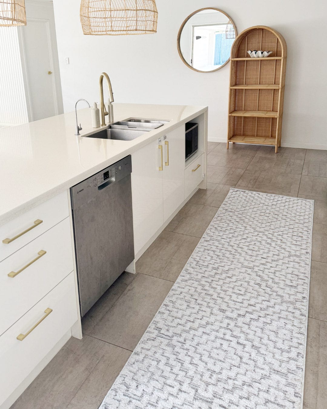 Sarita Ivory and Grey Geometric Textured Runner Rug - Image 5