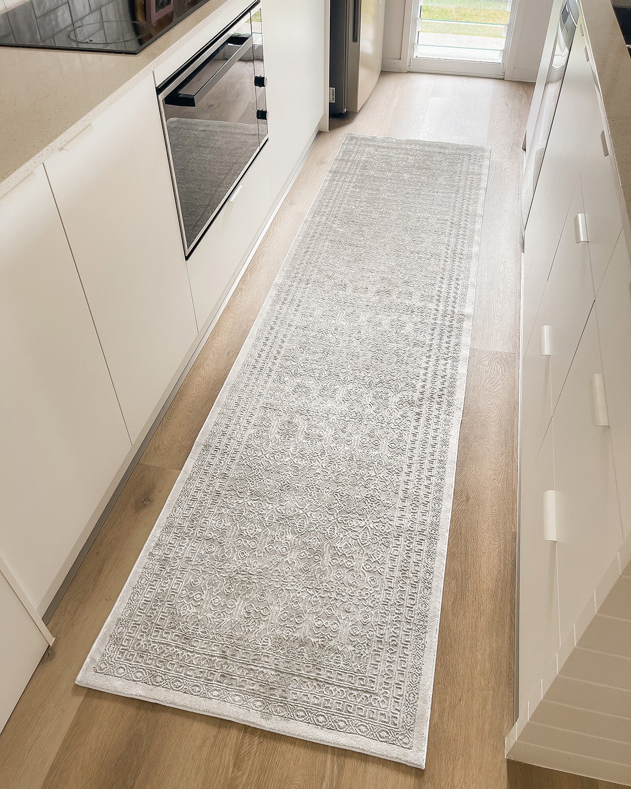 Seda Cream Ivory And Grey Traditional Floral Runner Rug - Image 2