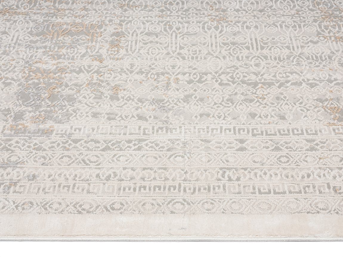 Seda Cream Ivory And Grey Traditional Floral Runner Rug - Image 9
