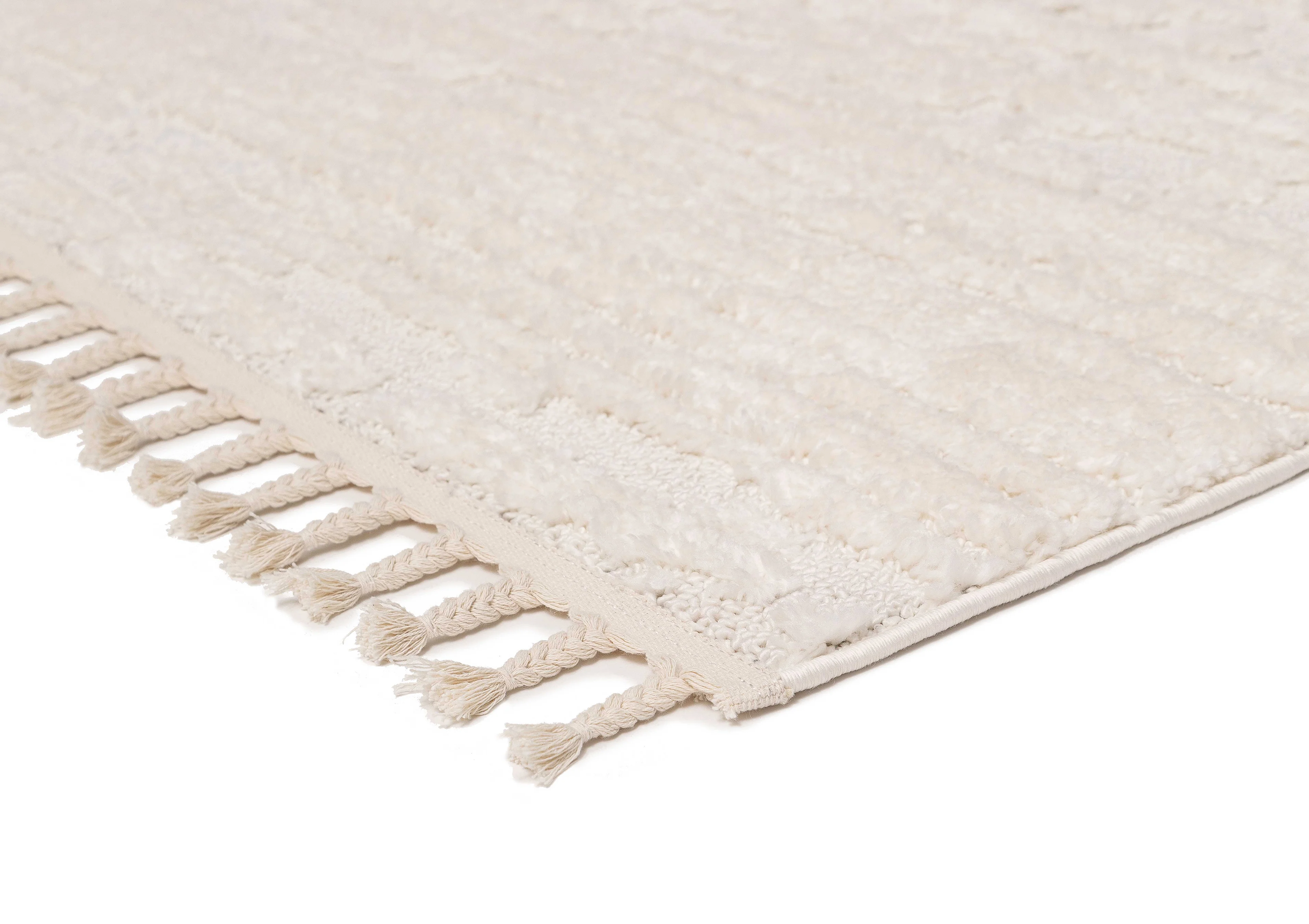 Serena Ivory Cream Textured Tassel Rug - Image 17
