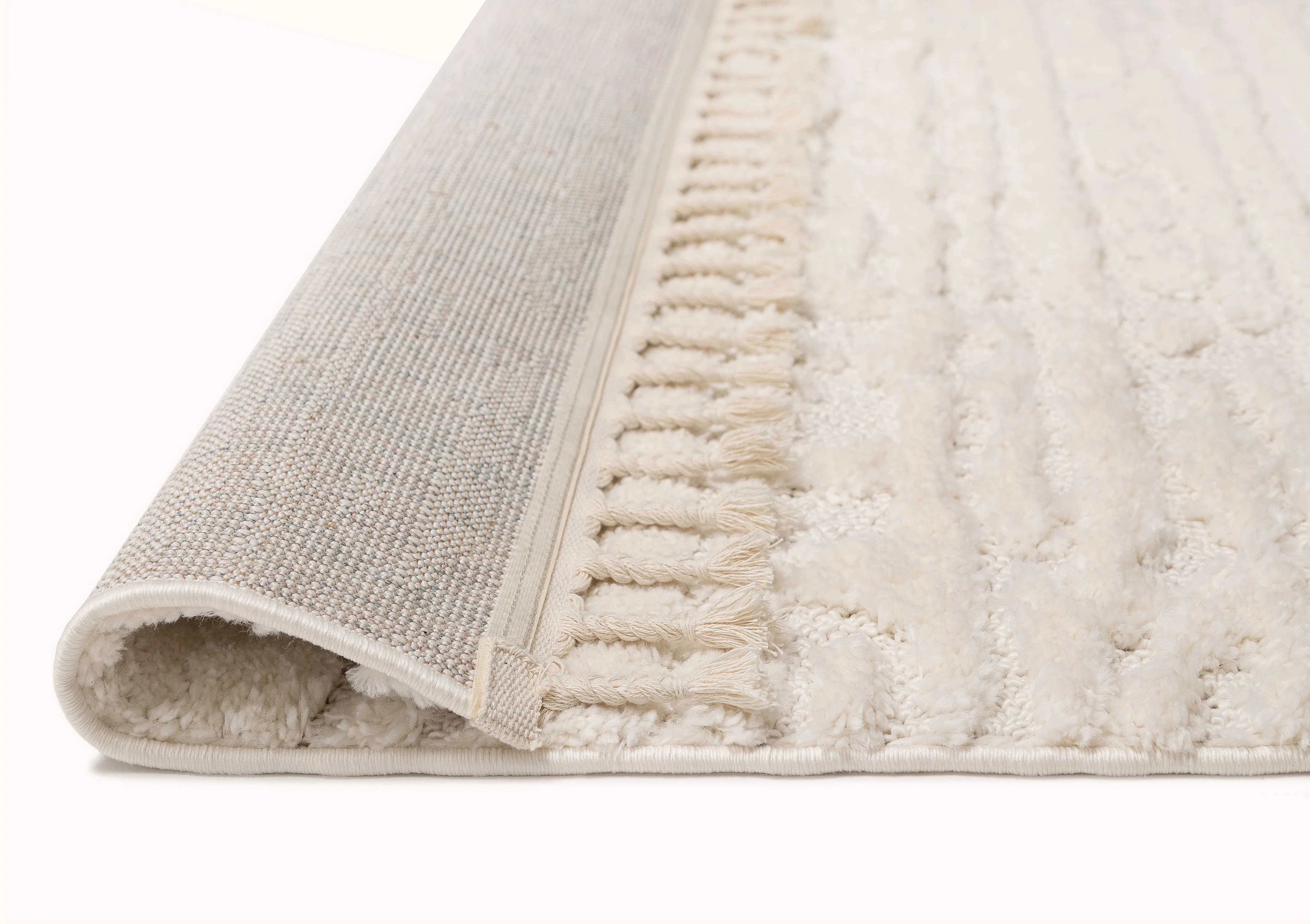 Serena Ivory Cream Textured Tassel Rug - Image 19