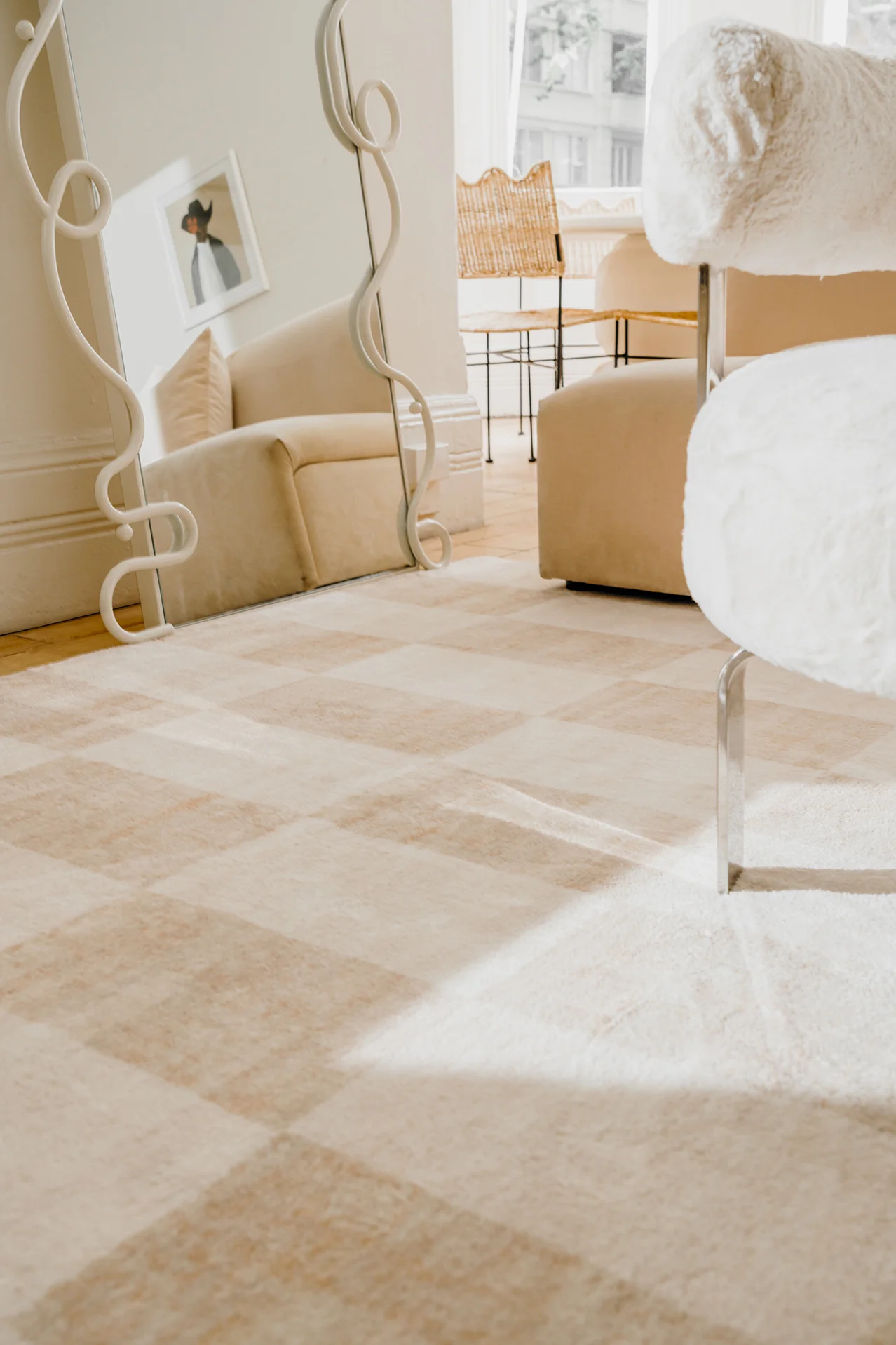 Shira Neutral Beige Checkered Washable Rug - Image 5