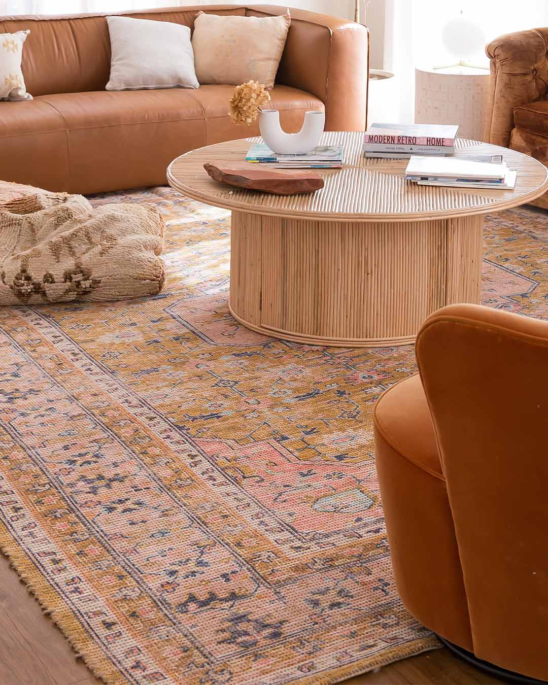 Sissa Mustard and Peach Floral Distressed Rug - Image 2