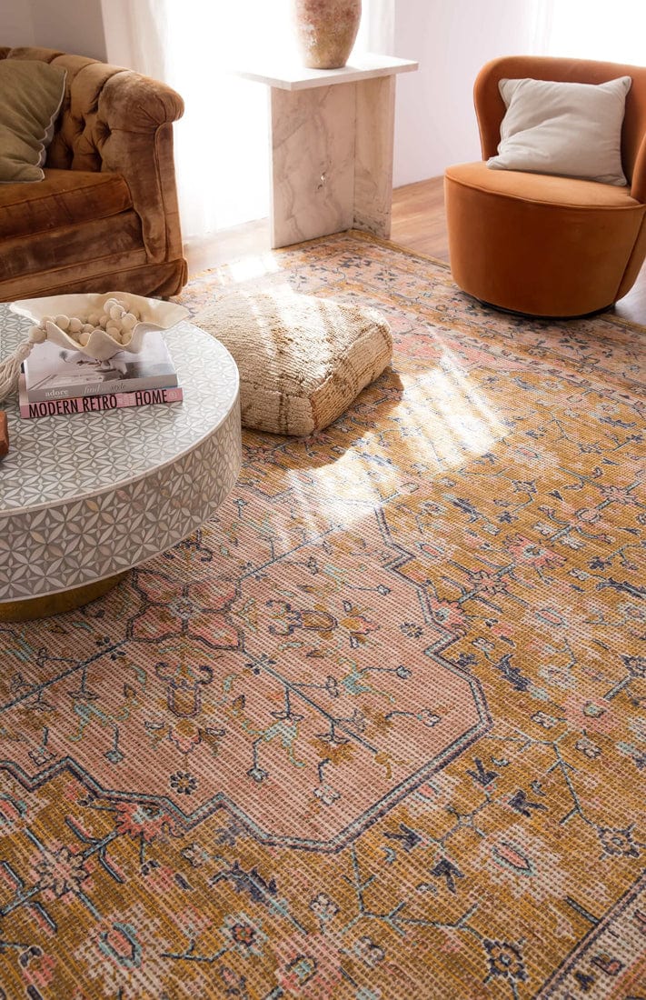 Sissa Mustard and Peach Floral Distressed Rug - Image 6