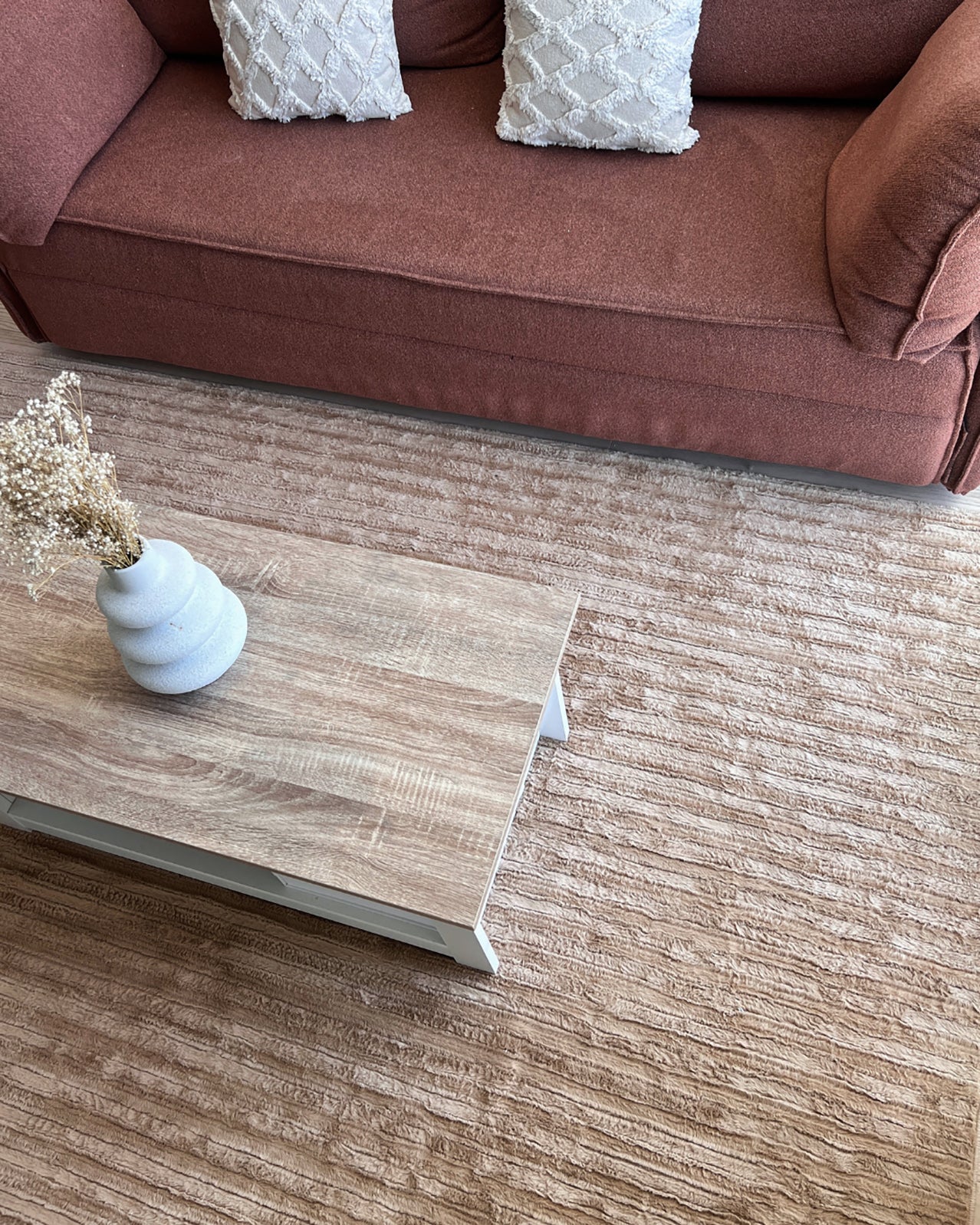 Sitti Beige Striped Washable Faux Fur Rug - Image 6