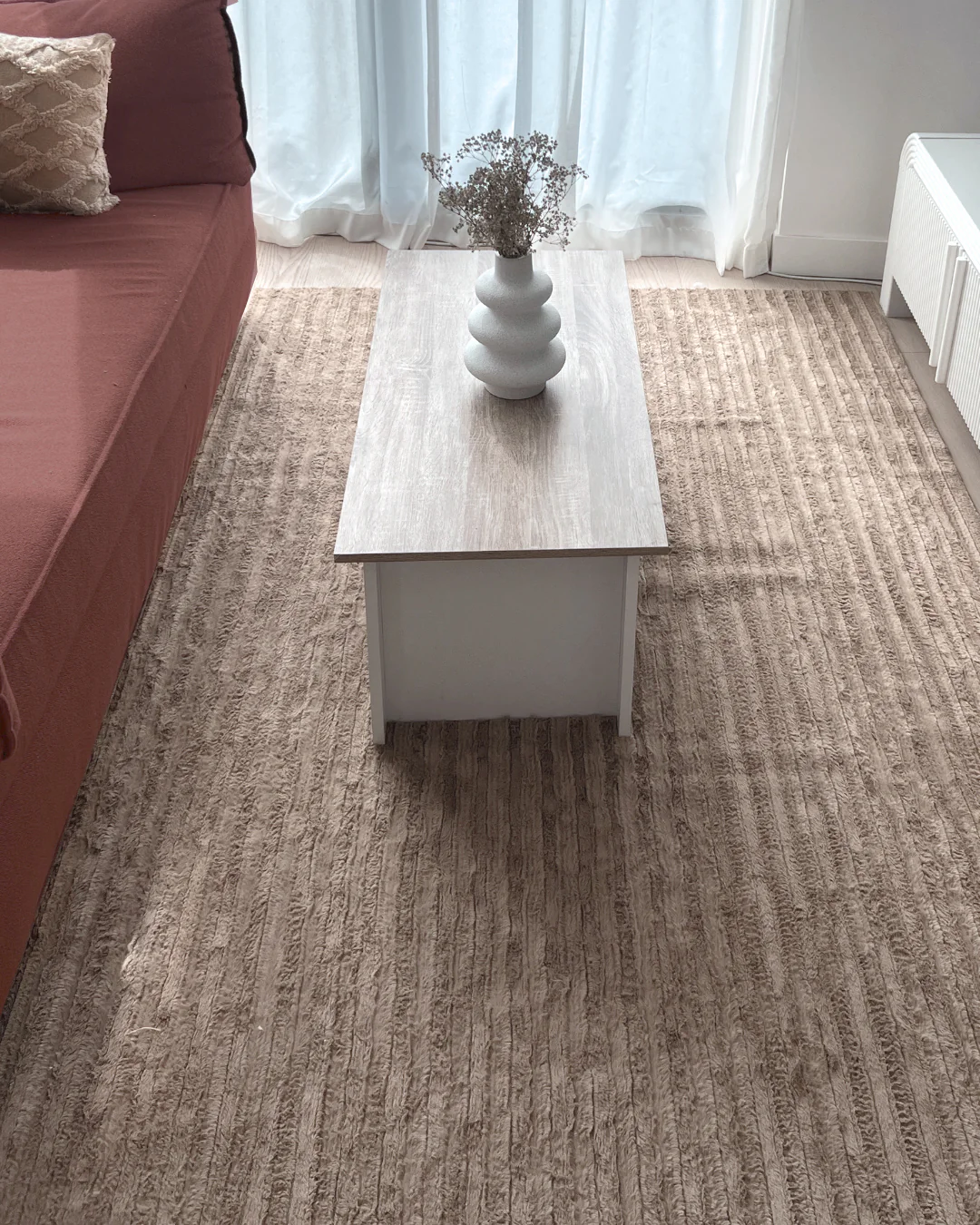 Sitti Beige Striped Washable Faux Fur Rug - Image 8