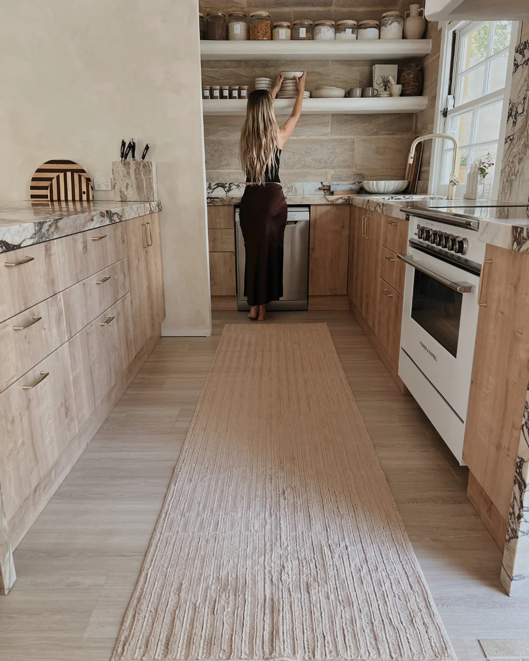 Sitti Beige Striped Washable Faux Fur Runner Rug - Image 2