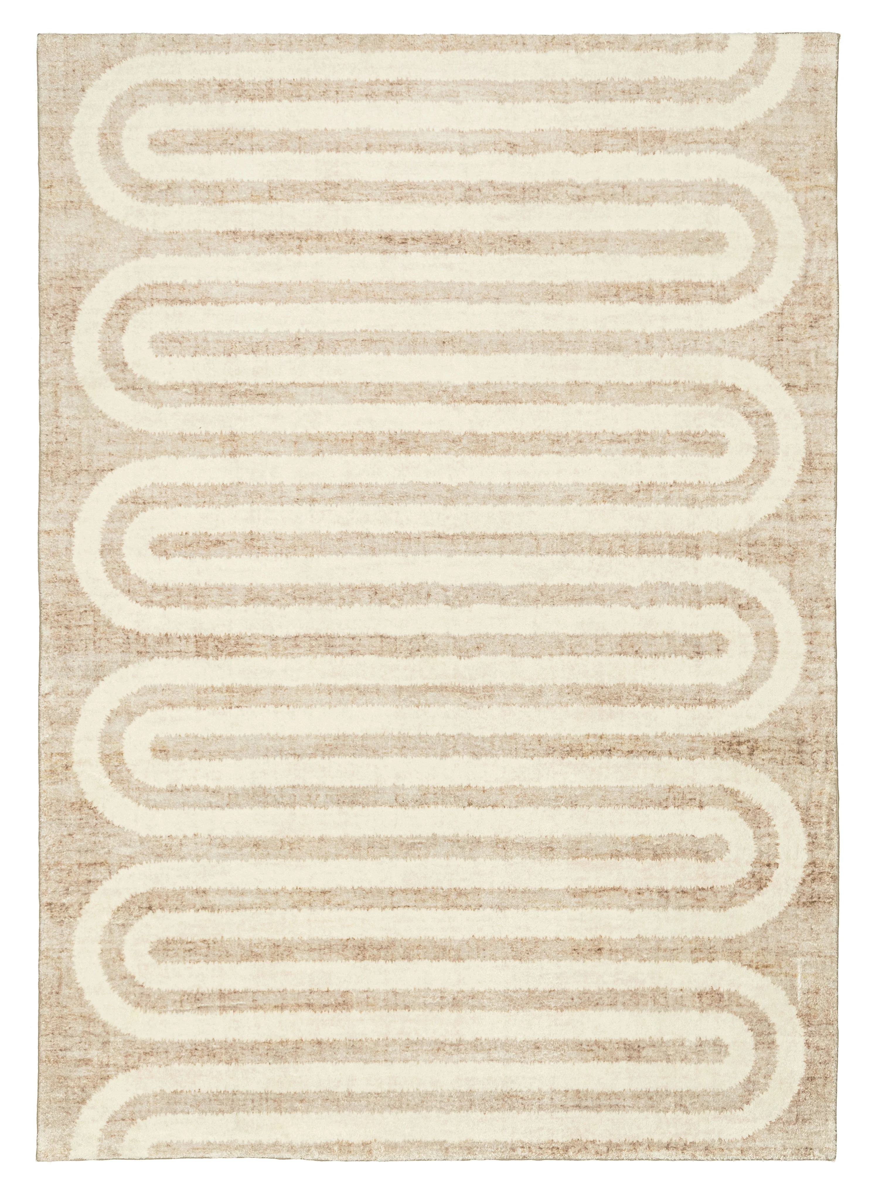 Sloan Beige Curve Pattern Washable Rug