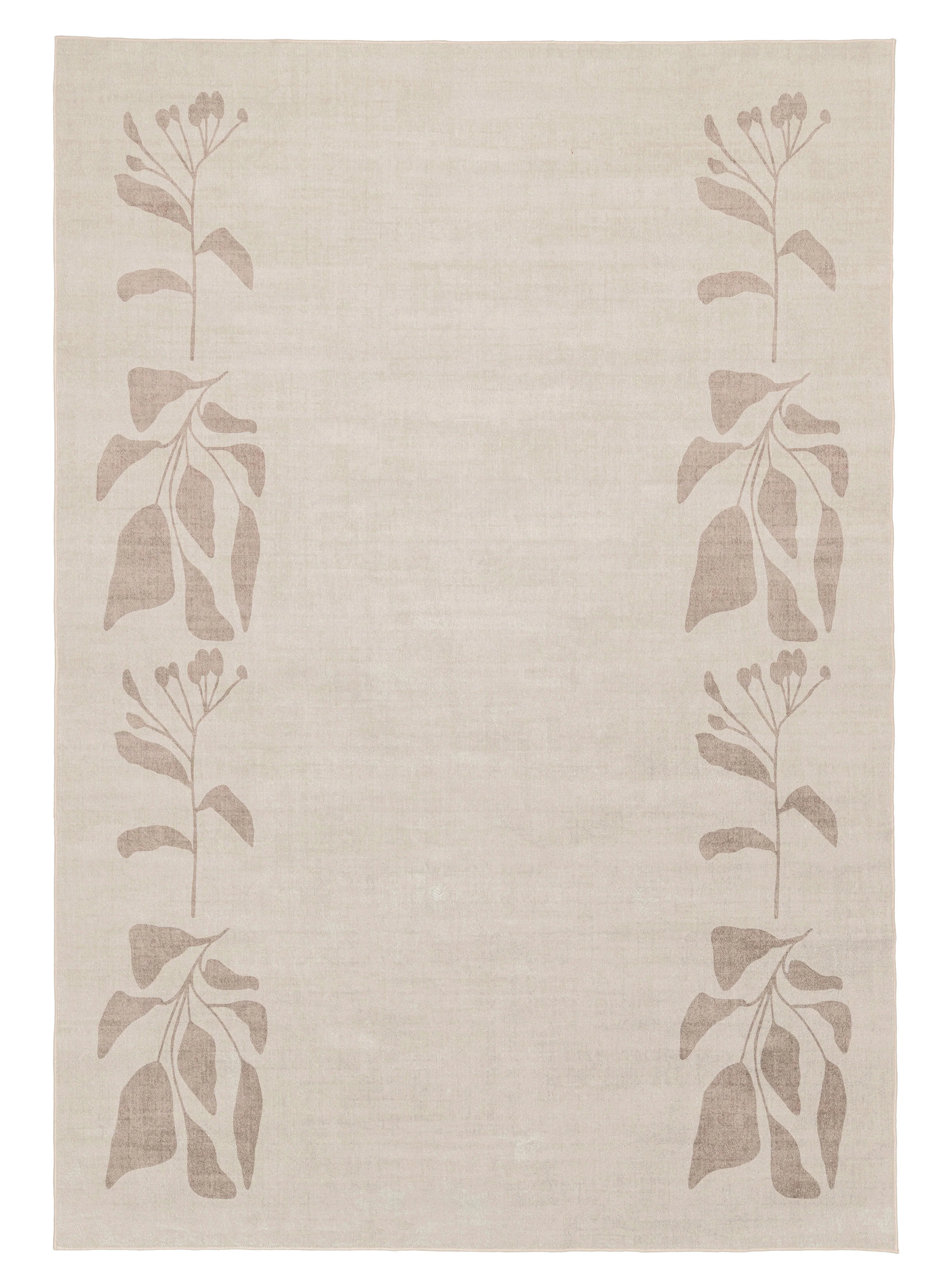 Solange Beige and Brown Botanical Border Washable Rug