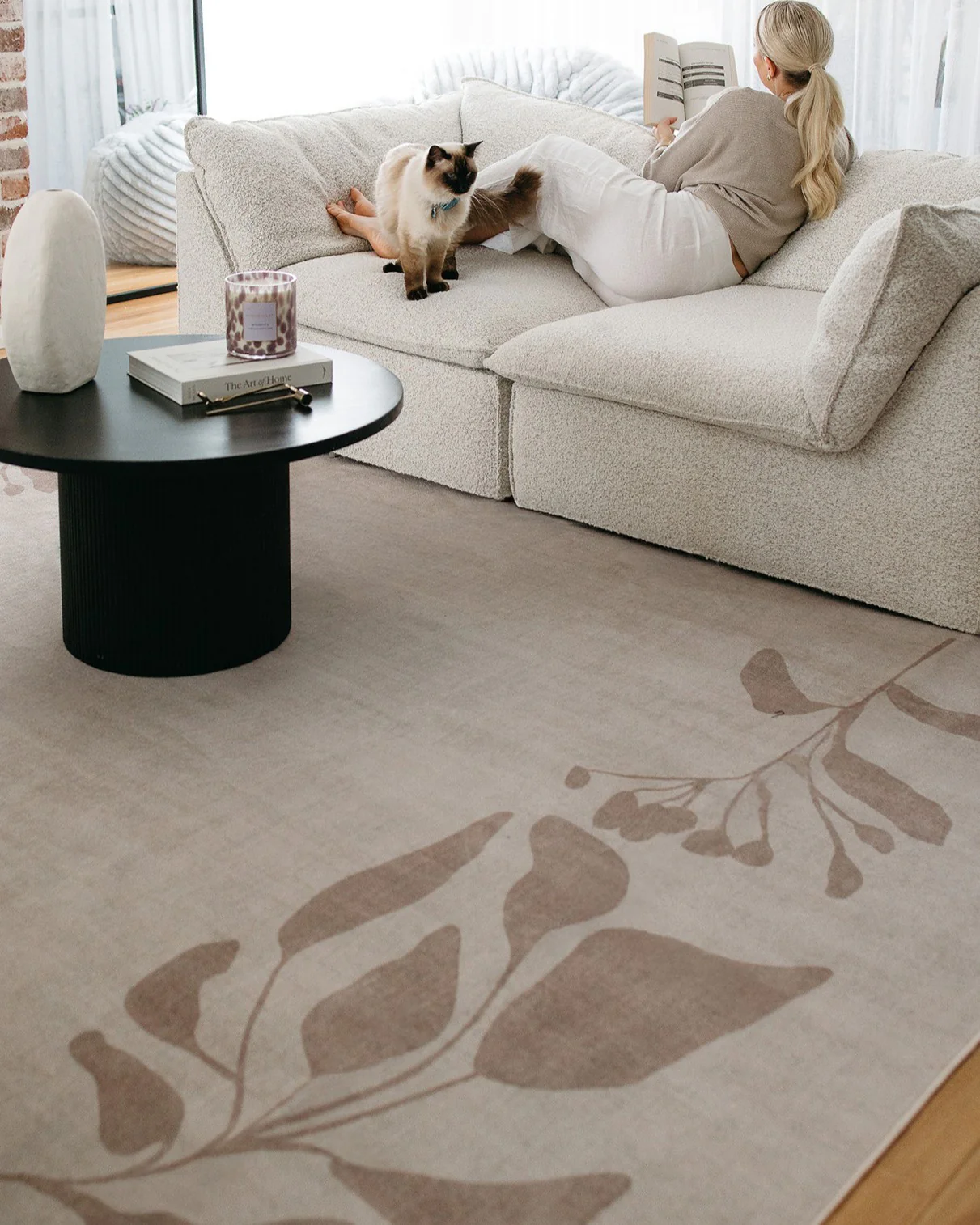 Solange Beige and Brown Botanical Border Washable Rug - Image 2