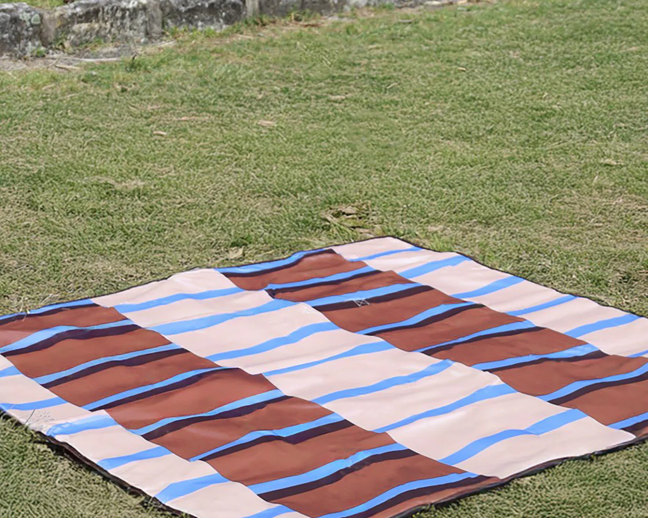 Solari Terracotta Cream and Sky Blue Beach Mat - Image 3