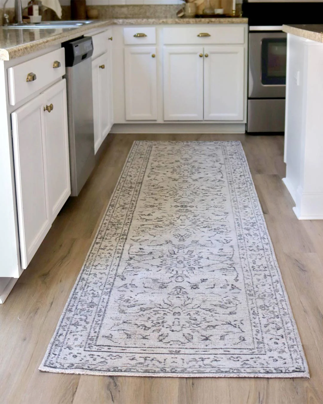 Sonia Beige and Grey Floral Pattern Runner Rug - Image 2