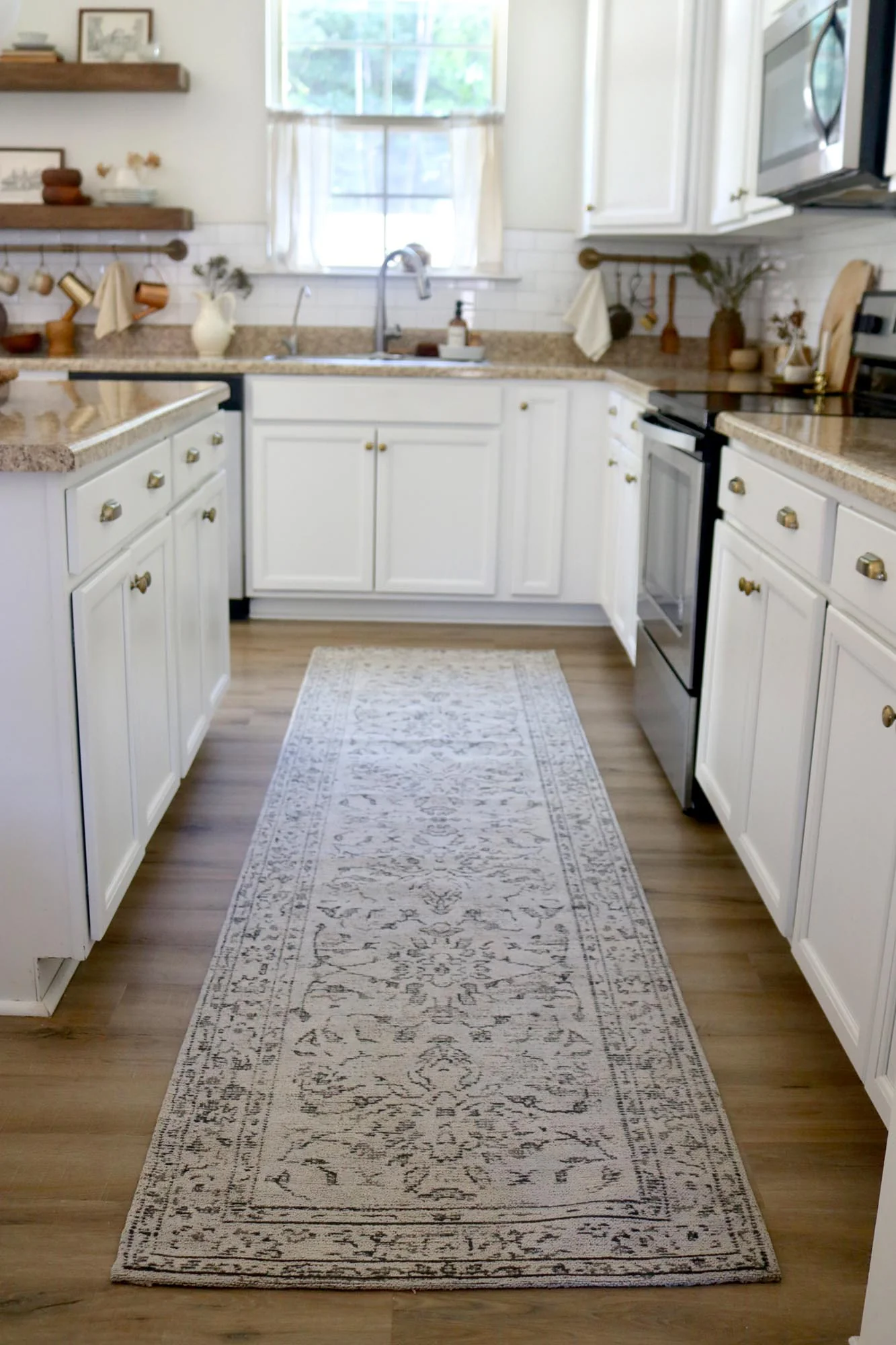 Sonia Beige and Grey Floral Pattern Runner Rug - Image 4