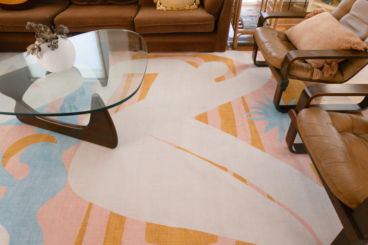 Sorata Pink and Blue Pastel Abstract Rug - Image 3