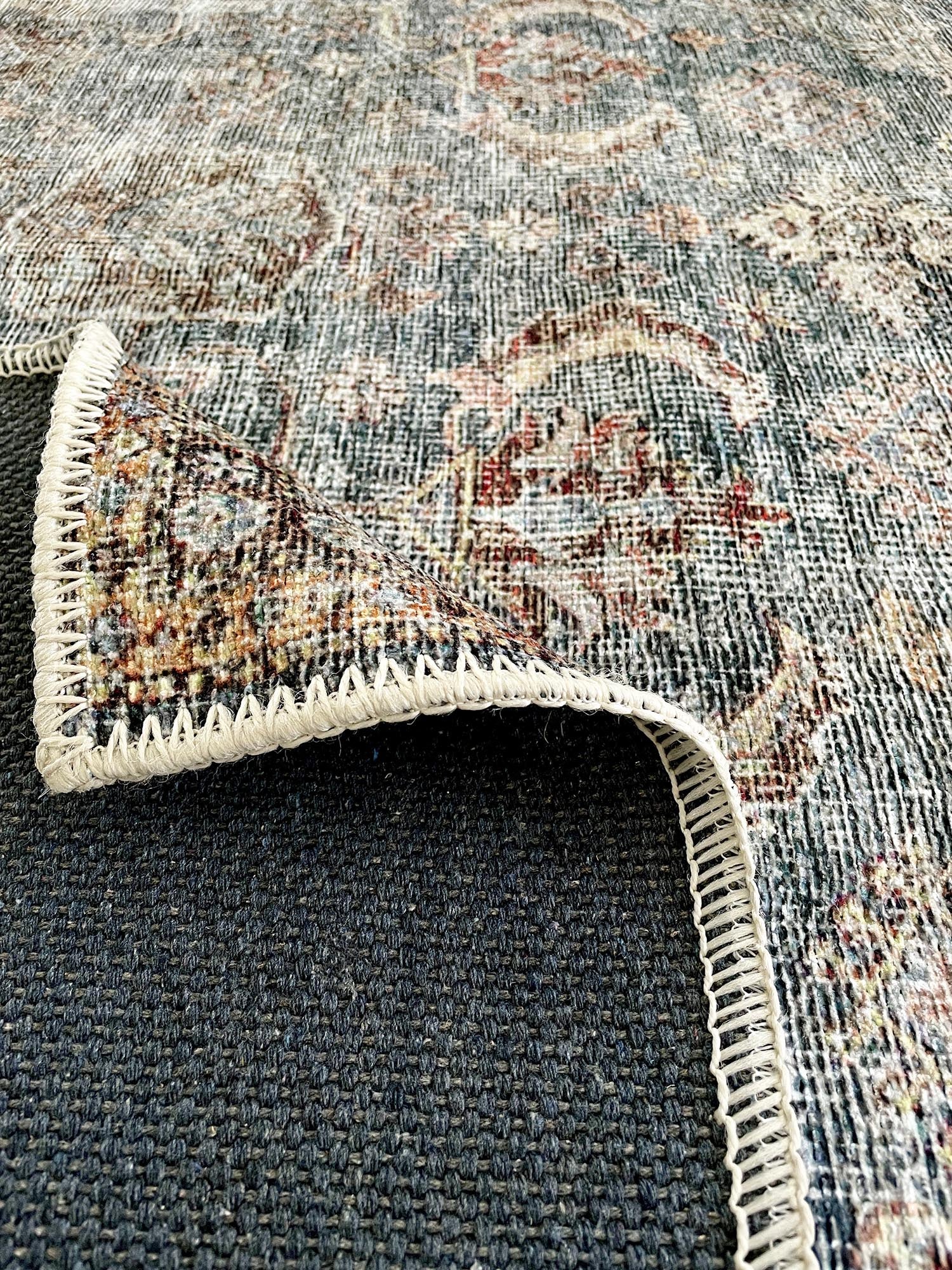 Sorra Blue and Brown Traditional Distressed Washable Rug - Image 12