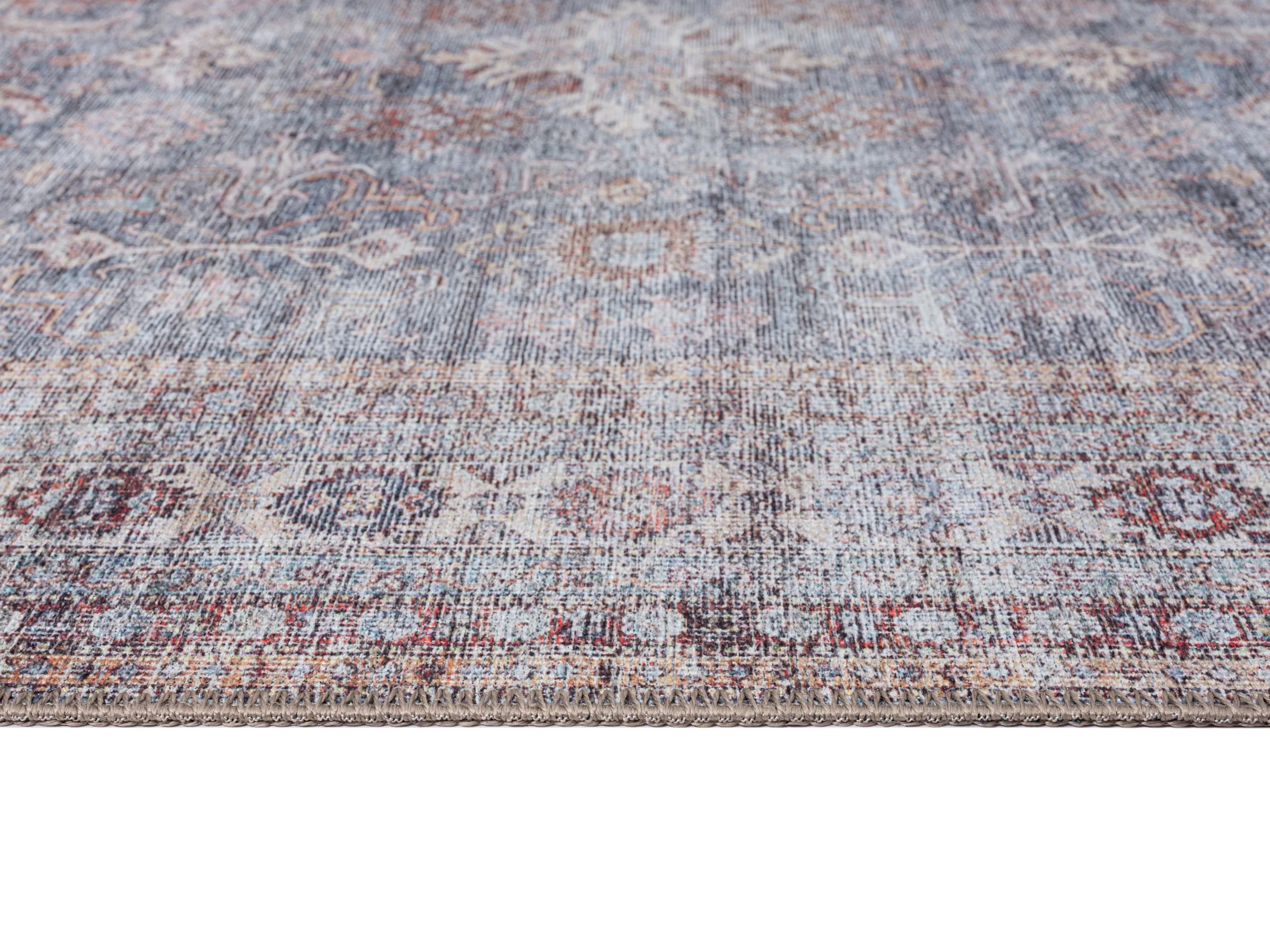 Sorra Blue and Brown Traditional Distressed Washable Runner Rug - Image 8