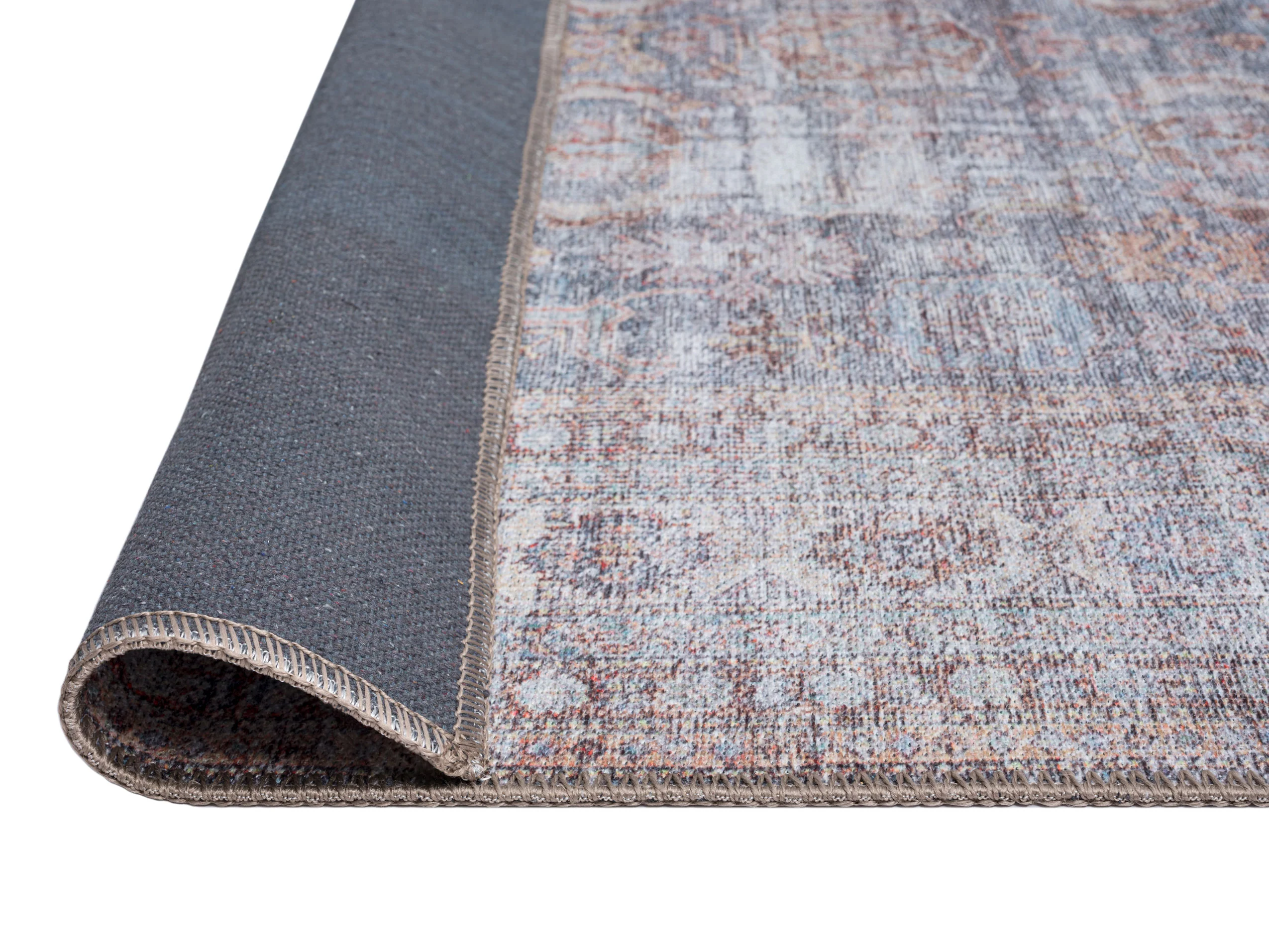 Sorra Blue and Brown Traditional Distressed Washable Runner Rug - Image 9