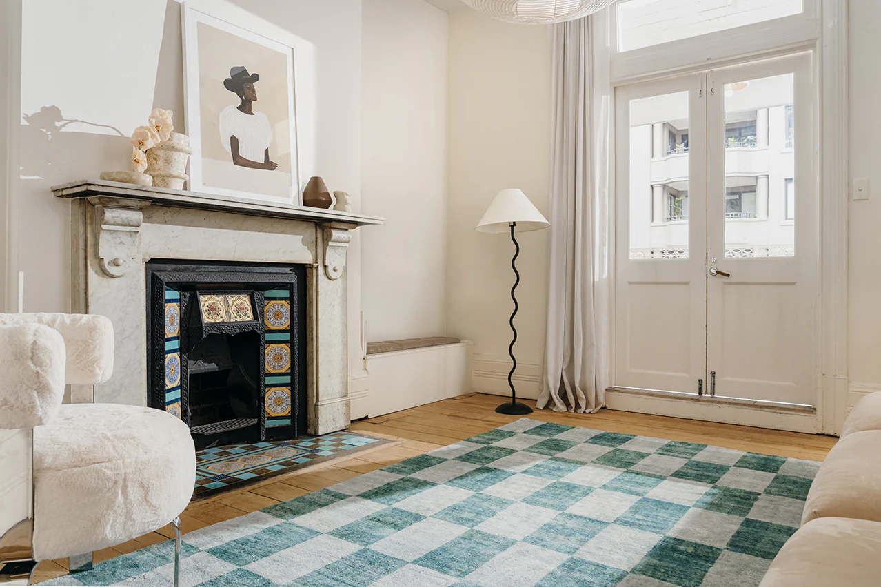 Steffi Green Checkered Washable Rug - Image 3
