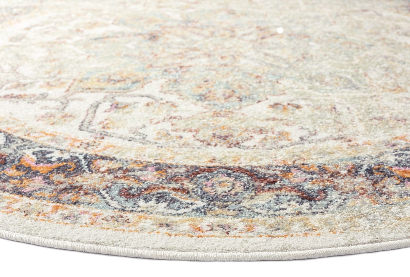 Summer Orange and Blue Multi-Colour Distressed Round Rug - Image 8