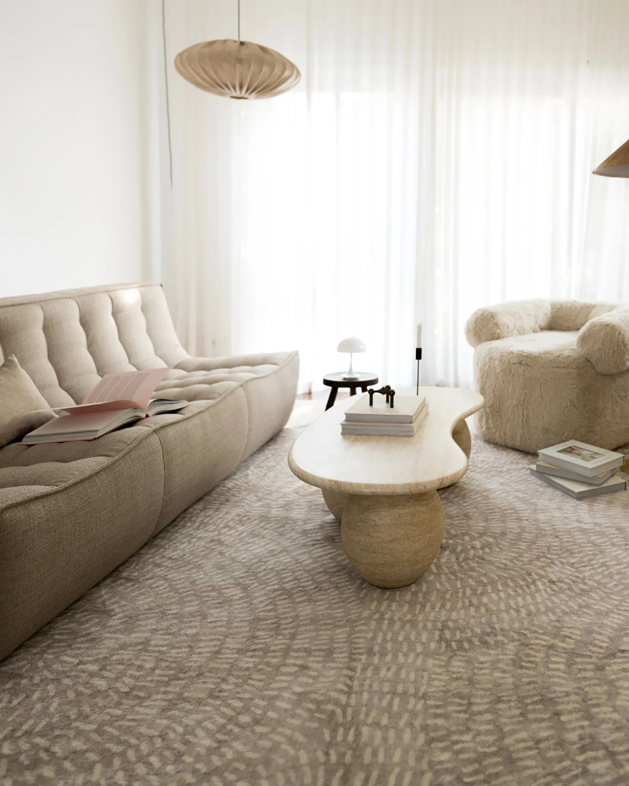 Sunita Grey Cream Circle Dot Pattern Washable Rug - Image 2