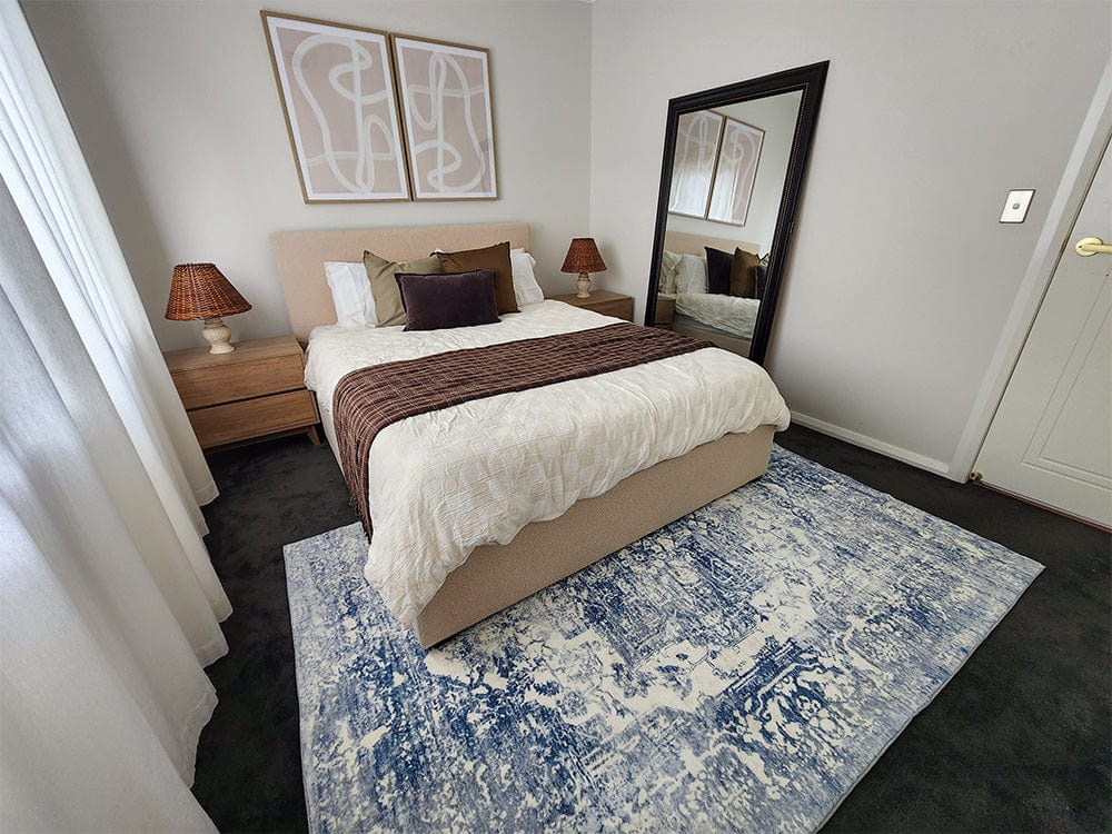 Suri Blue and Grey Distressed Washable Rug - Image 3