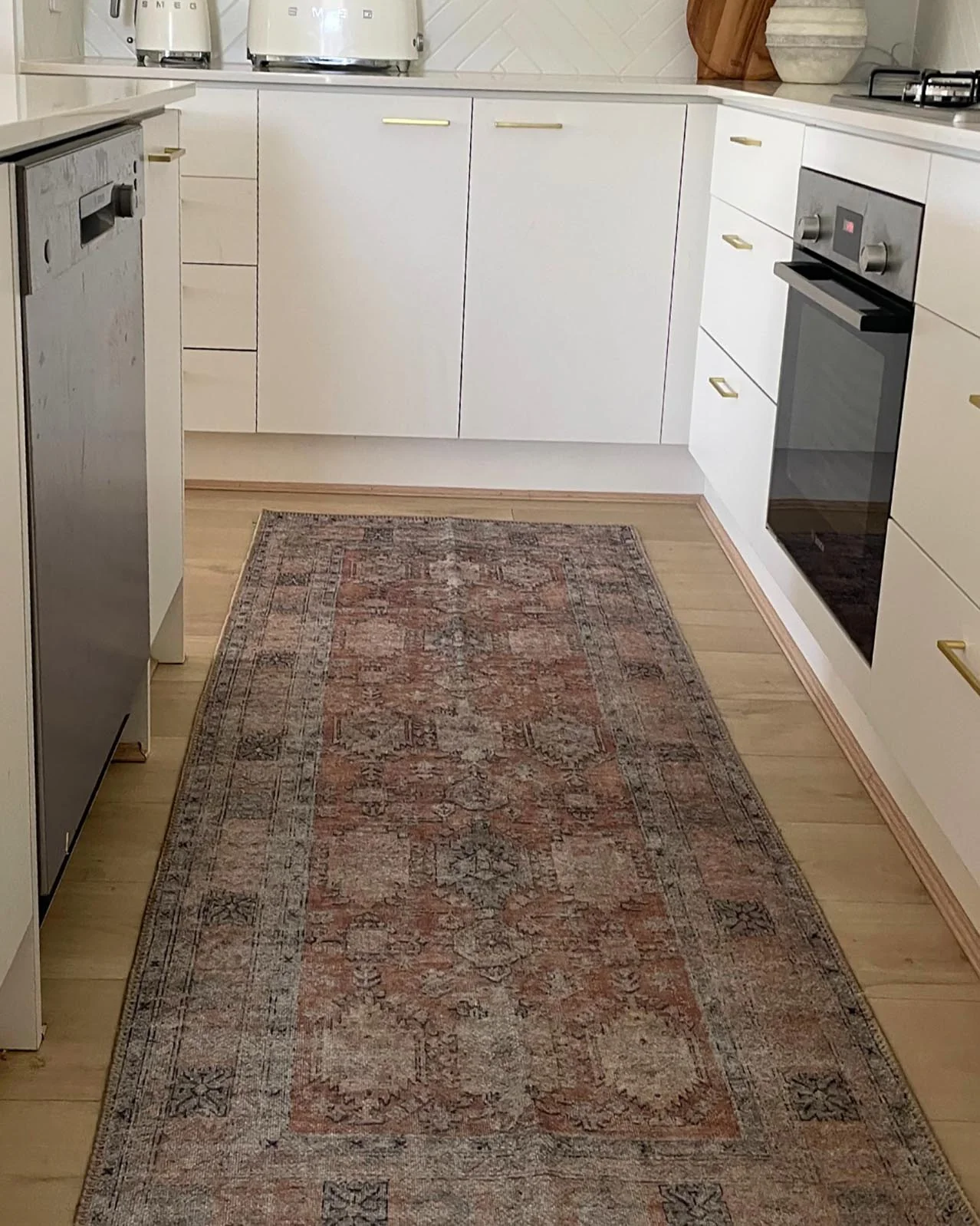 Sydelle Brown and Grey Traditional Distressed Washable Runner Rug - Image 2