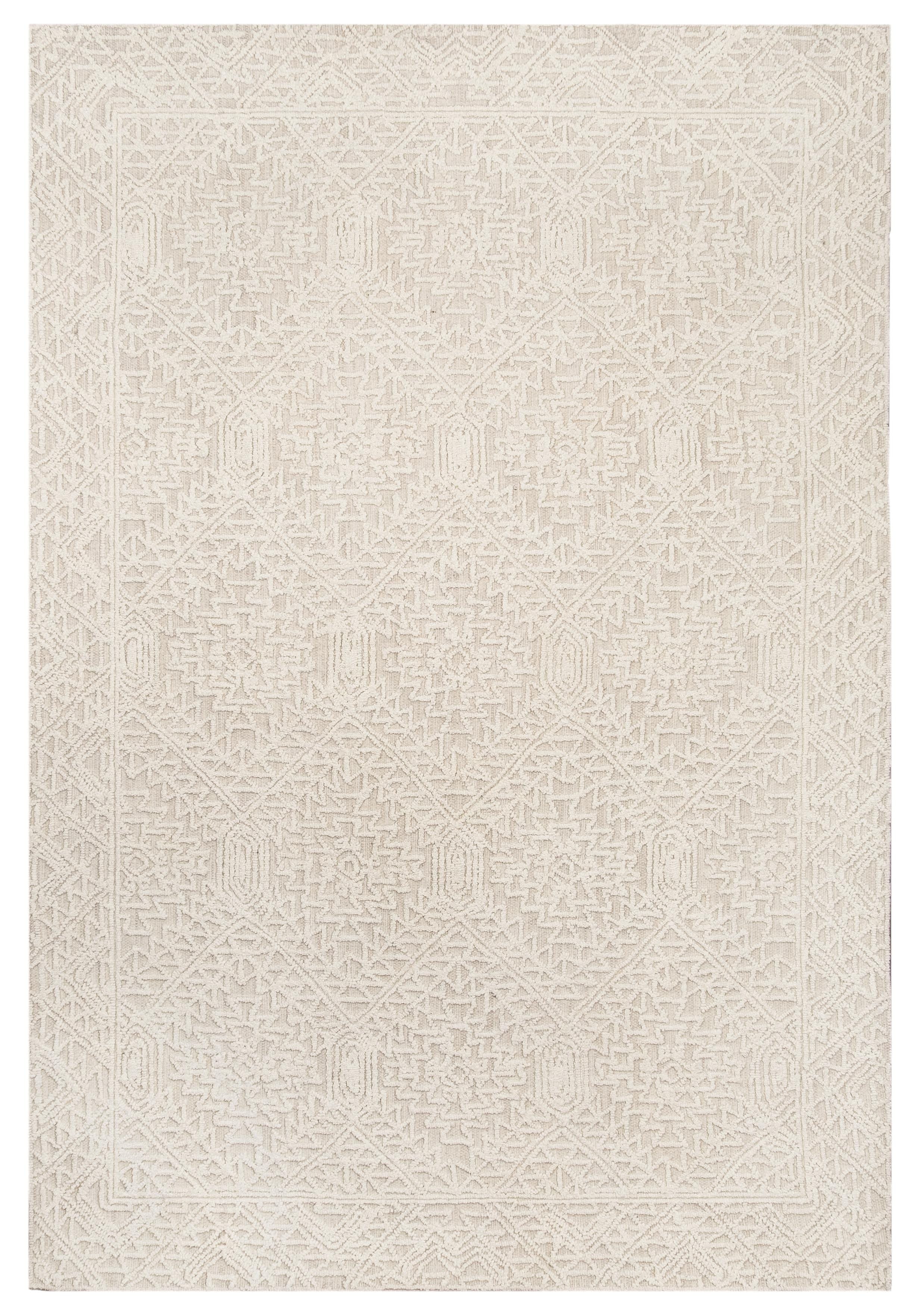 Takalo Beige and Ivory Textured Tribal Rug