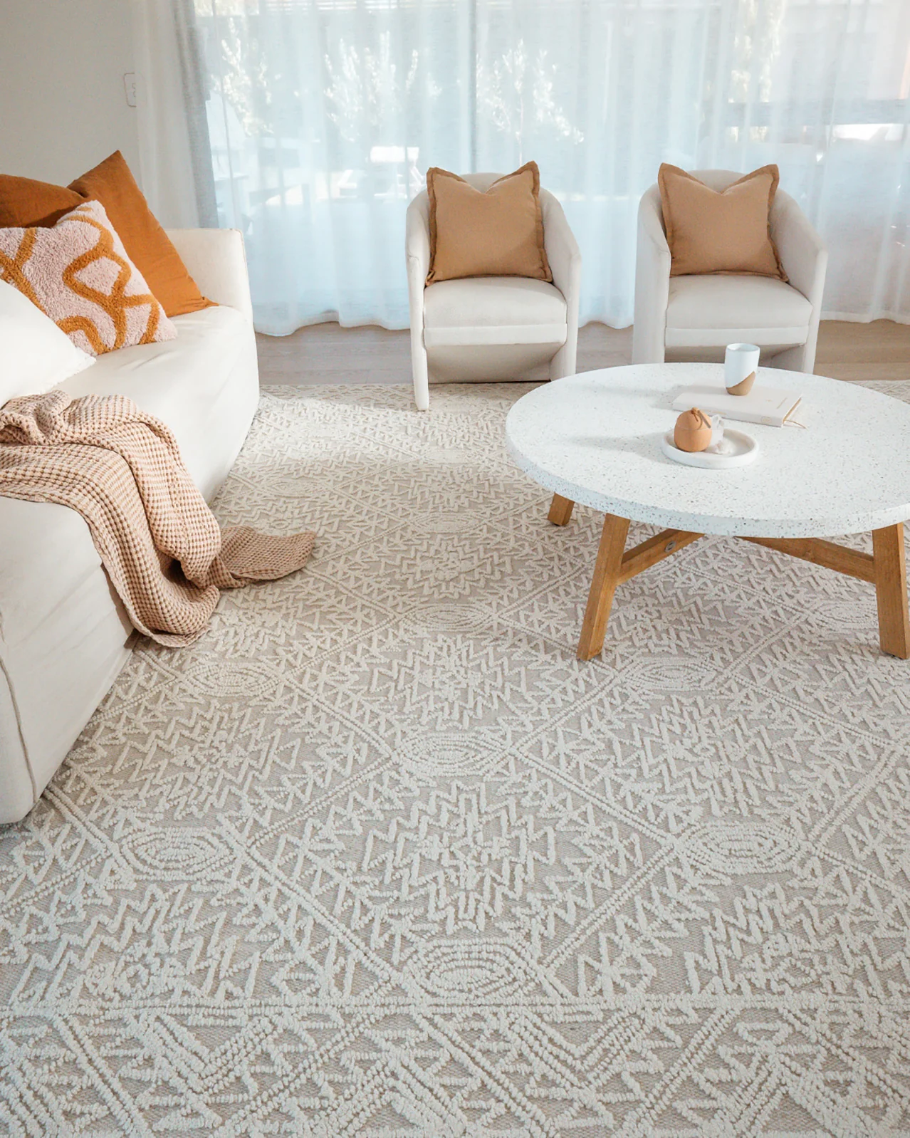 Takalo Beige and Ivory Textured Tribal Rug - Image 2