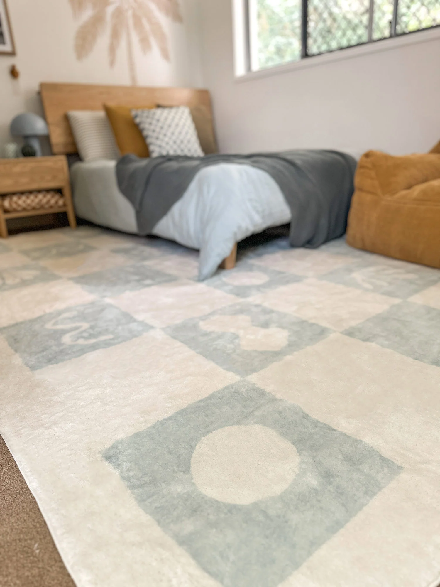 Tara Blue and Cream Checkered Washable Rug - Image 3