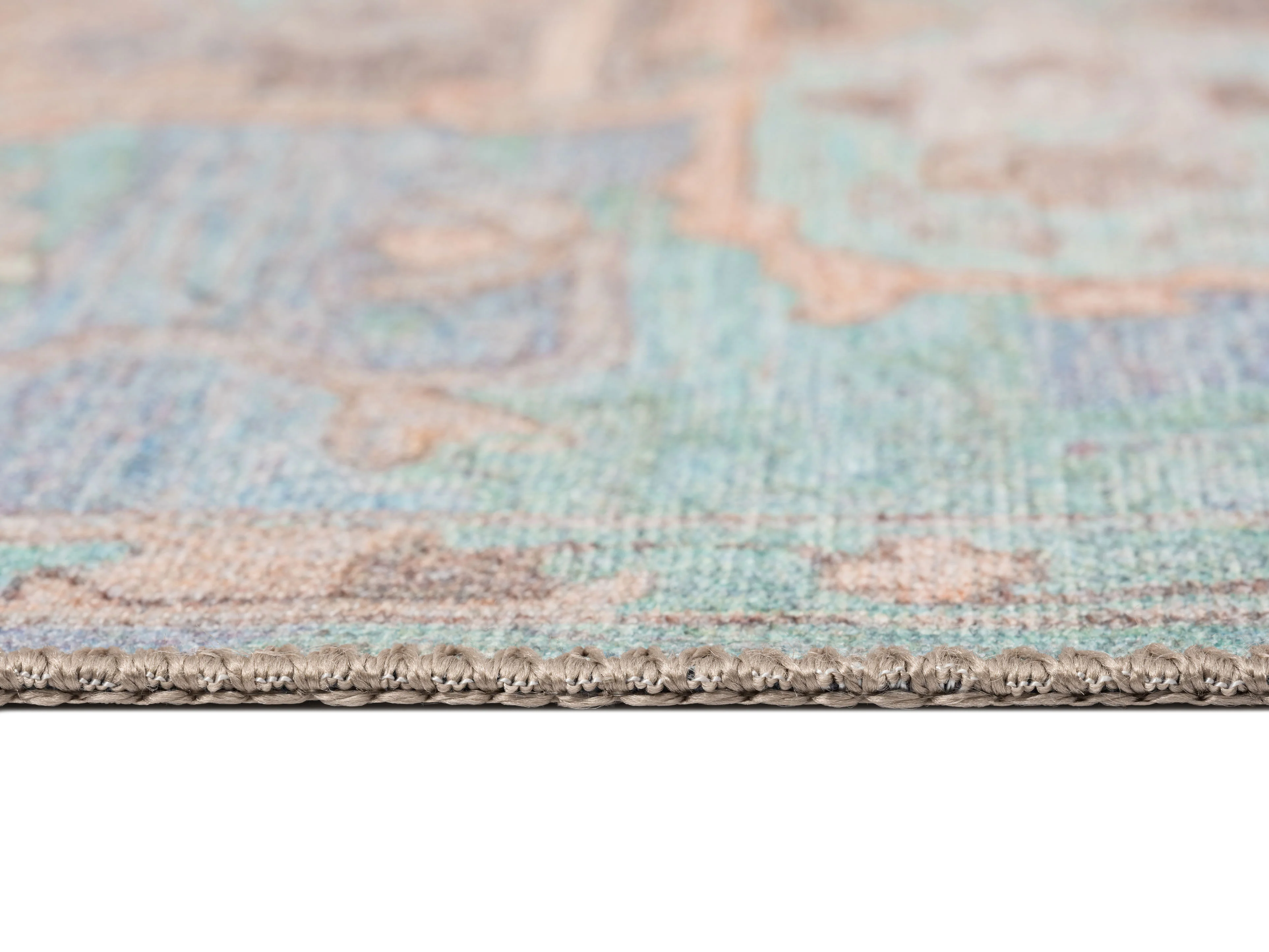 Tavi Blue and Pink Multi-Colour Distressed Washable Rug - Image 11