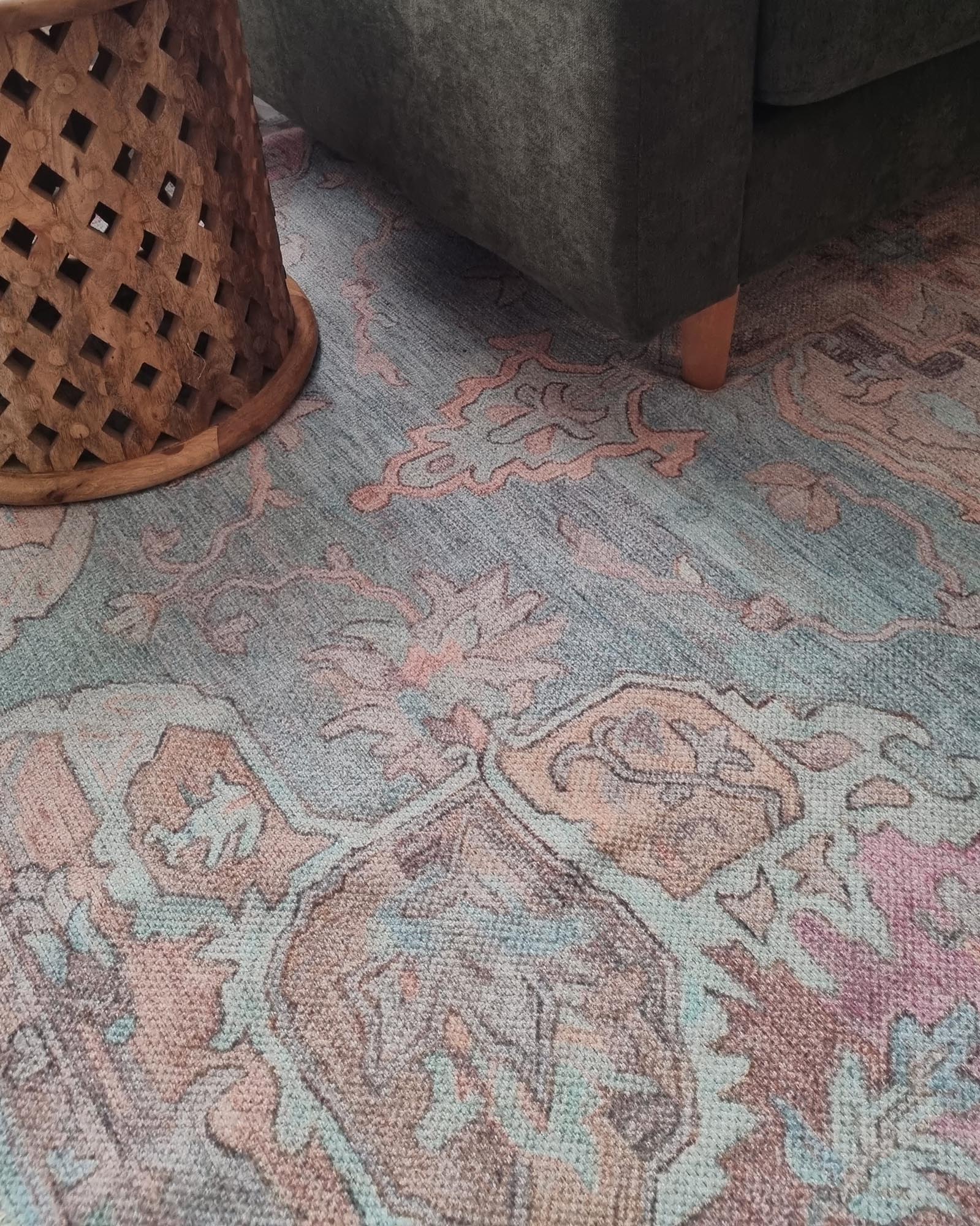 Tavi Blue and Pink Multi-Colour Distressed Washable Rug - Image 2