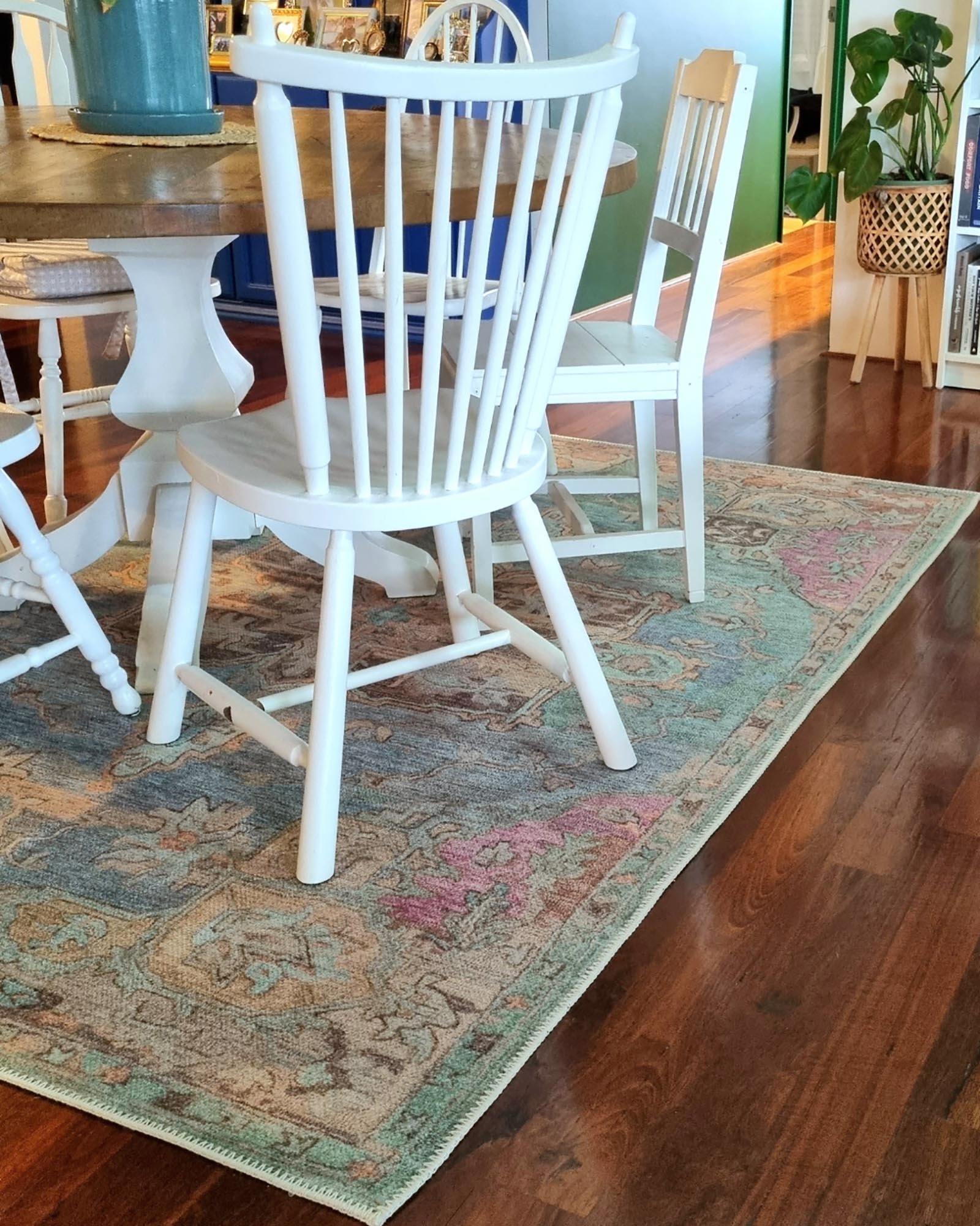 Tavi Blue and Pink Multi-Colour Distressed Washable Rug - Image 3