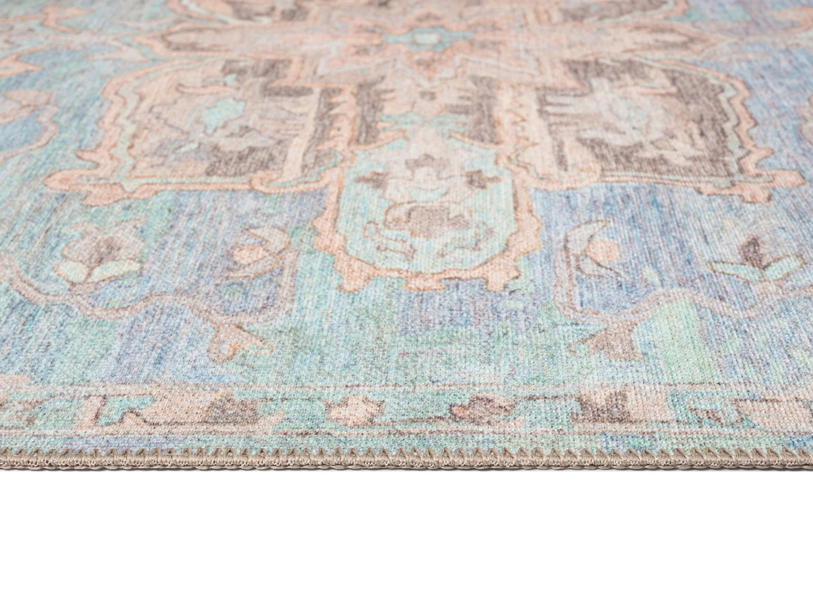 Tavi Blue and Pink Multi-Colour Distressed Washable Rug - Image 8