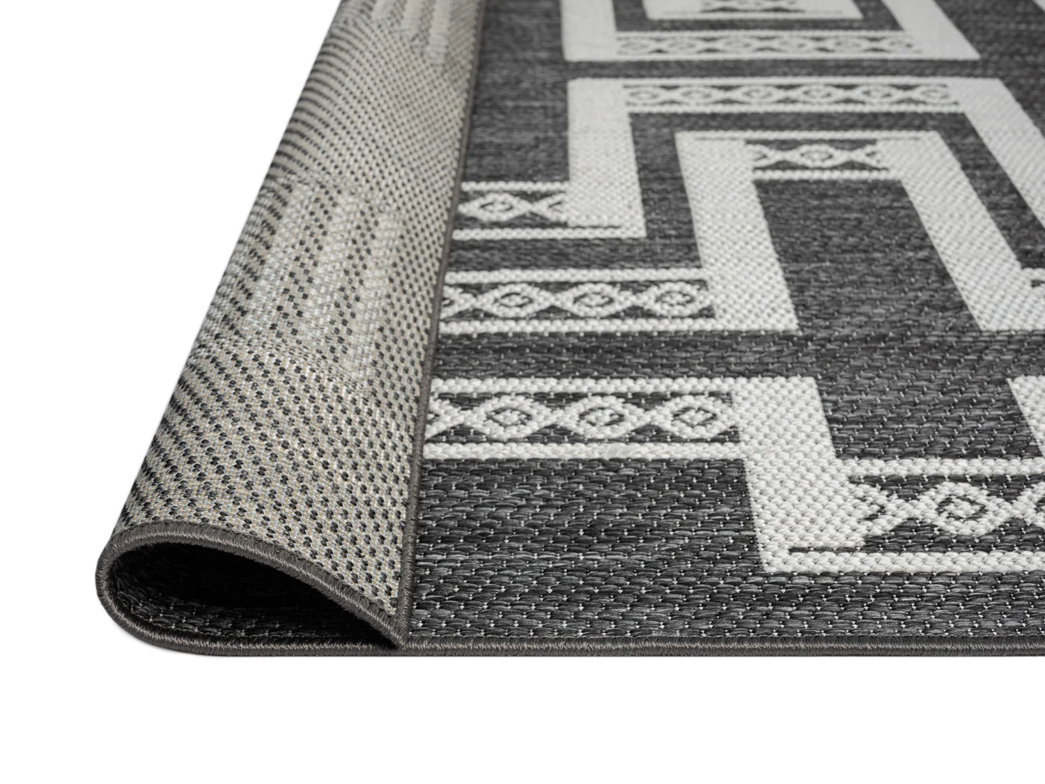 Teyona Charcoal and Ivory Tribal Flatweave Indoor Outdoor Rug - Image 10