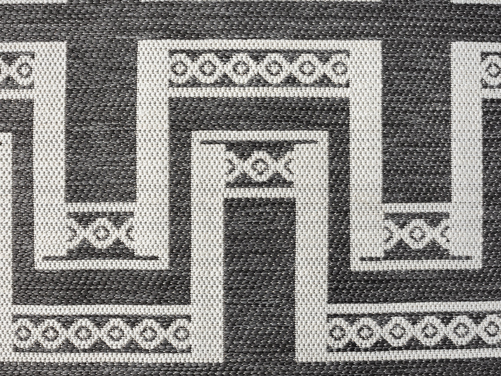 Teyona Charcoal and Ivory Tribal Flatweave Indoor Outdoor Rug - Image 11