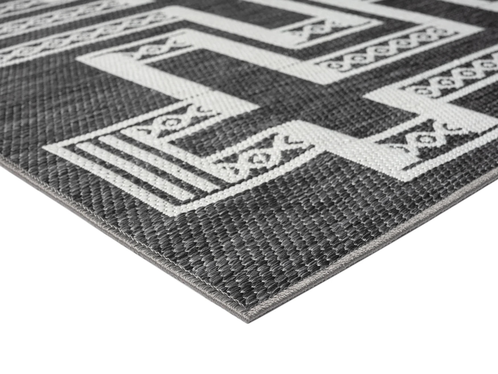 Teyona Charcoal and Ivory Tribal Flatweave Indoor Outdoor Rug - Image 8