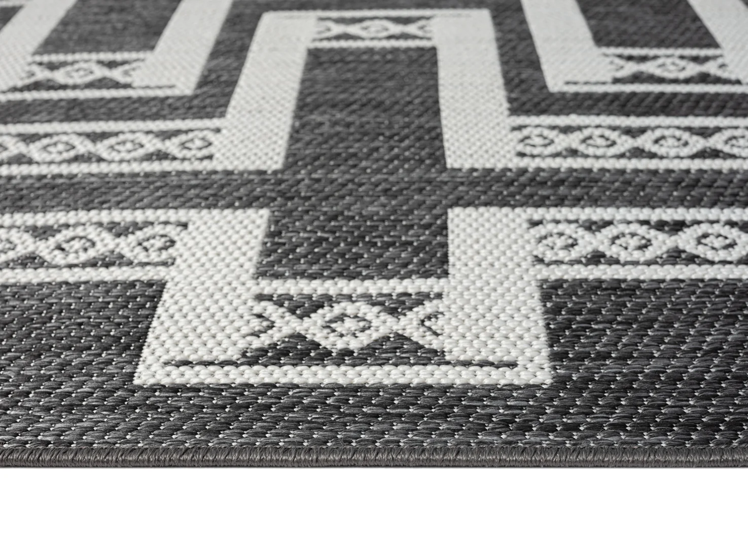 Teyona Charcoal and Ivory Tribal Flatweave Indoor Outdoor Rug - Image 9