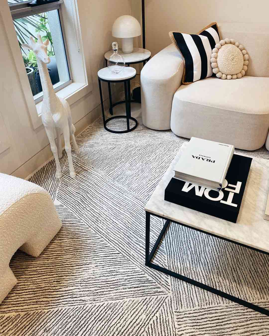 Tilde Charcoal and Ivory Striped Modern Wool Rug - Image 11