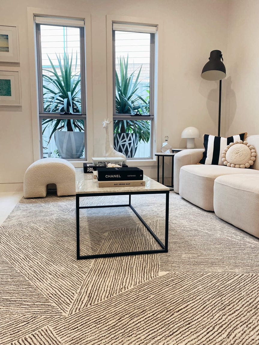 Tilde Charcoal and Ivory Striped Modern Wool Rug - Image 12