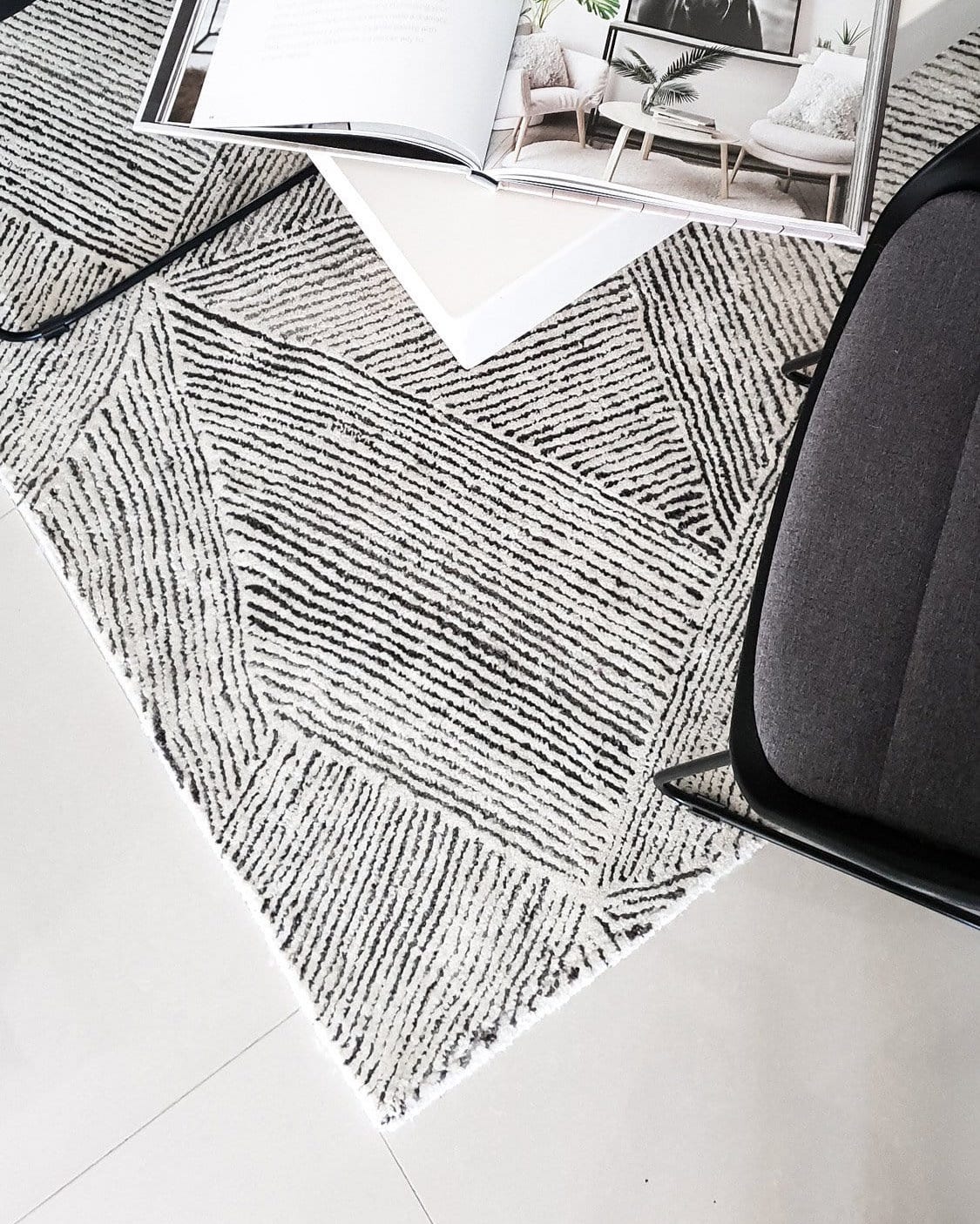 Tilde Charcoal and Ivory Striped Modern Wool Rug - Image 7