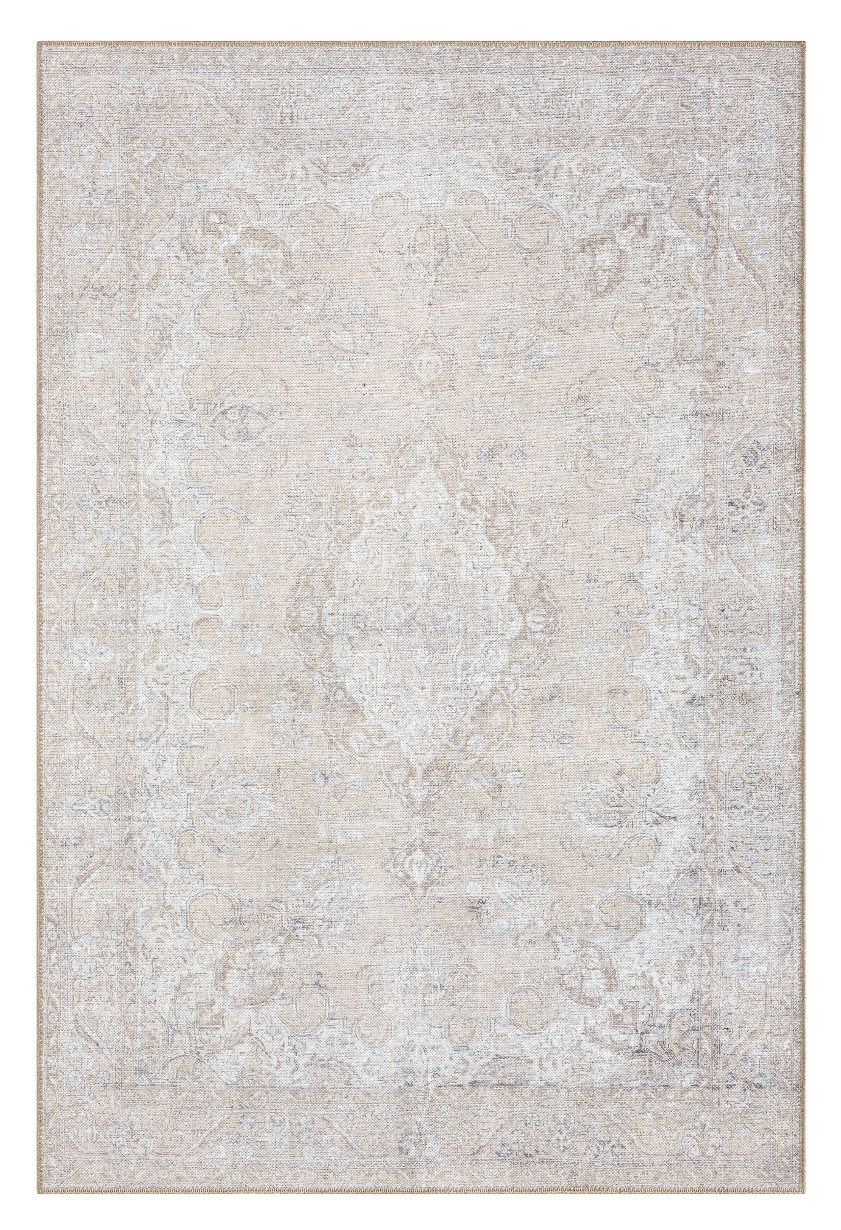 Tinka Beige and Grey Traditional Distressed Washable Rug