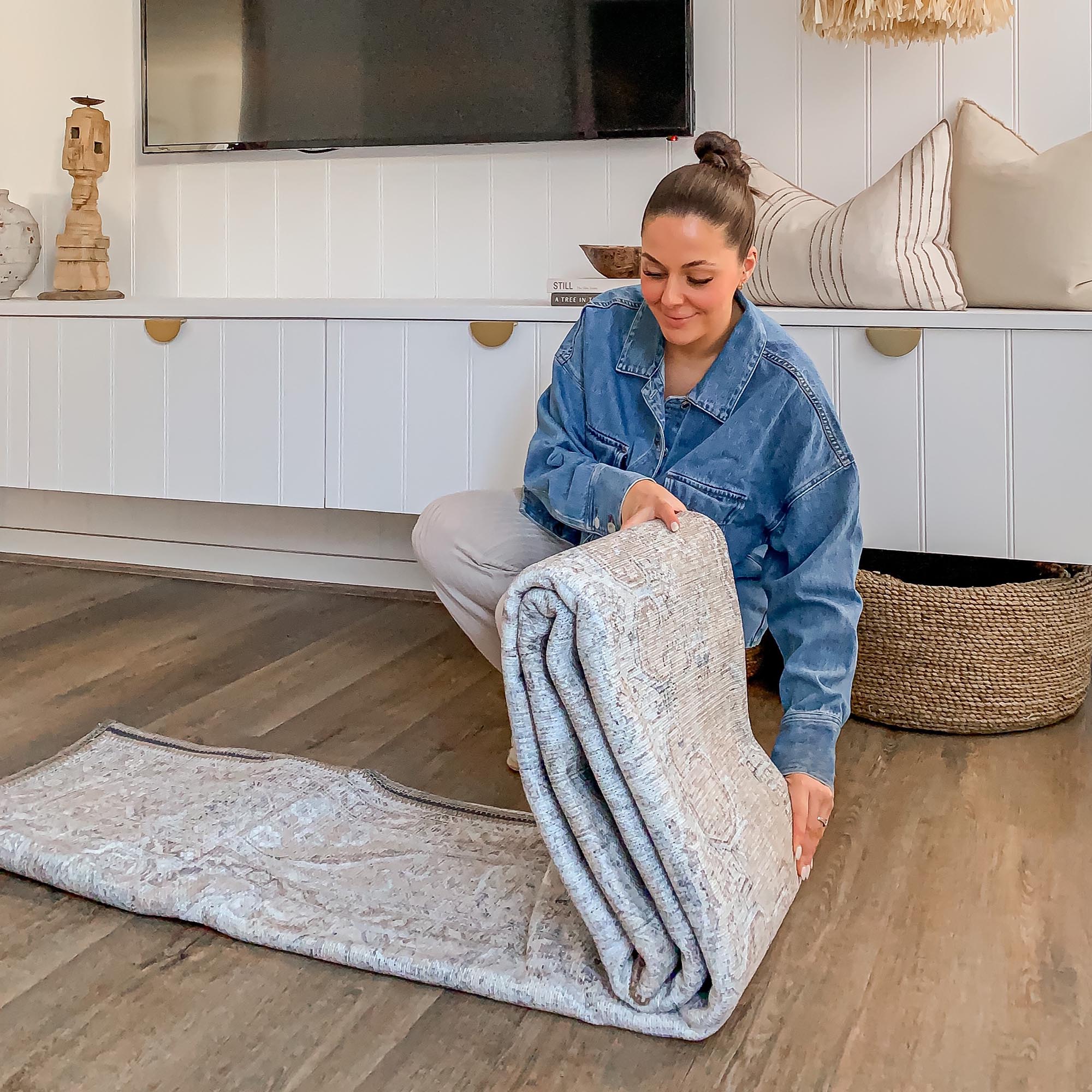 Tinka Beige and Grey Traditional Distressed Washable Rug - Image 14